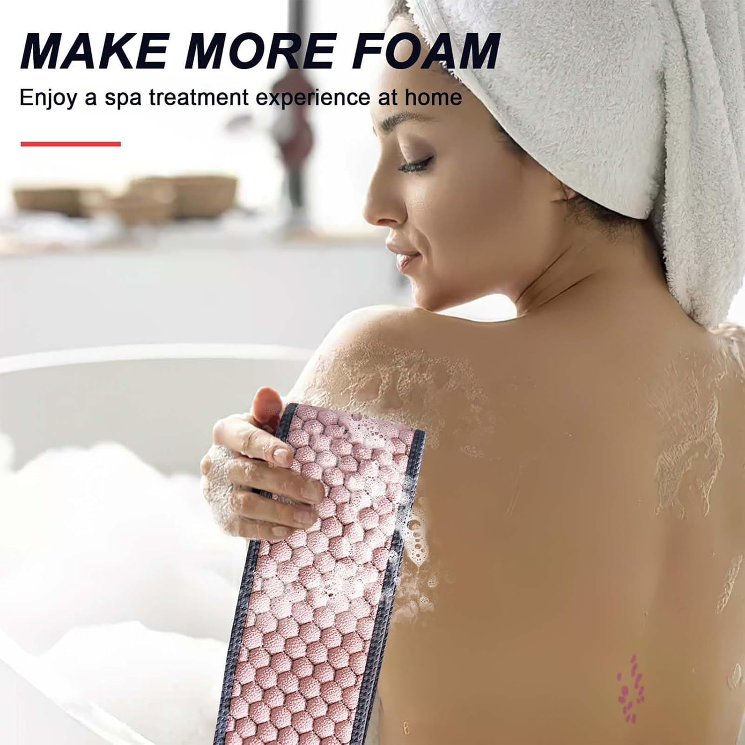 Exfoliating Back Scrubber for Shower, 37 Inches Back Washer with Handles, Exfoliating Washcloth Body Exfoliator Bath Tool to Scrub Your Body Deeply for Men & Women Exfoliation (Pink) image number 3