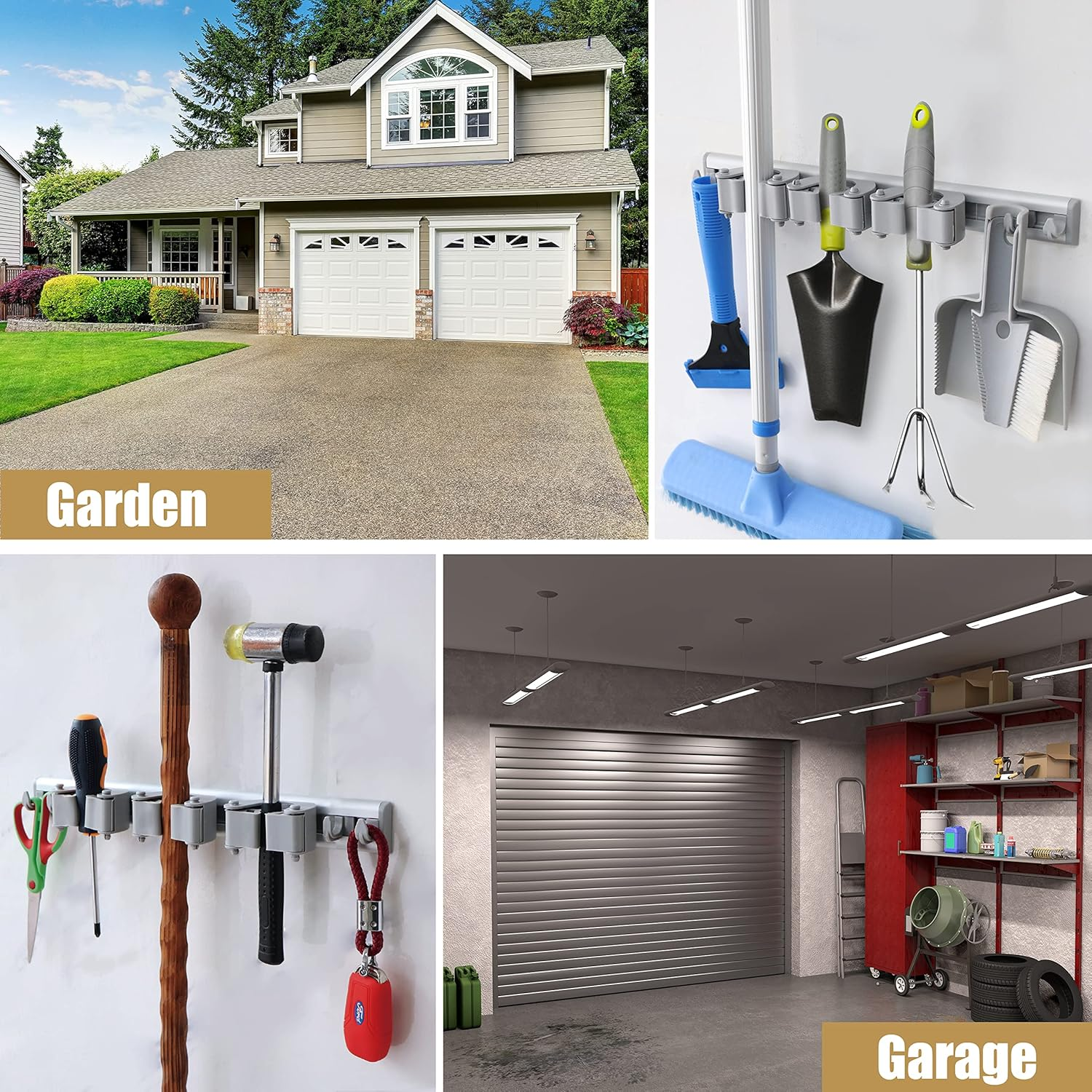 Drdirt Broom Holder Wall Mount, 14.5-Inch, 3 Sliding Grippers, 4 Hooks, Heavy Duty for Home, Kitchen, Bathroom, Laundry, Garage, Gray image number 4