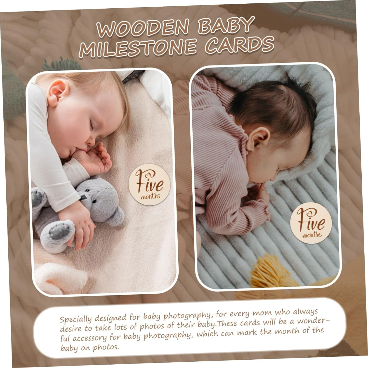 ERINGOGO 6Pcs Boy Girl Growth Milestone Cards Stylish Leaf Design High Contrast Inkless Print for Newborn Photo Sessions image number 5