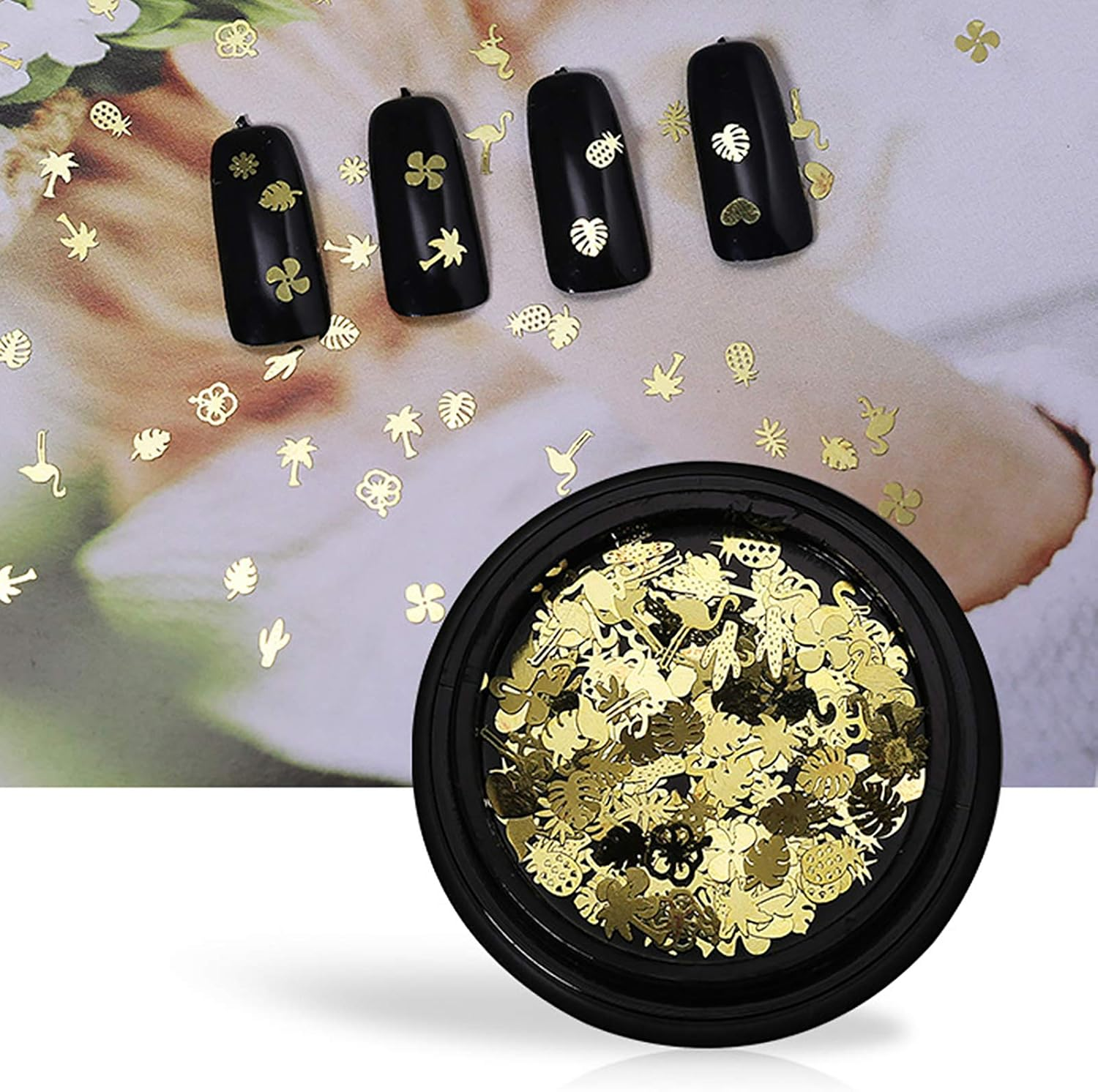 6 Boxes Nail Stickers Nail Jewelry Sequins Metal Plating Sheet Small Black Box Mixed image number 3