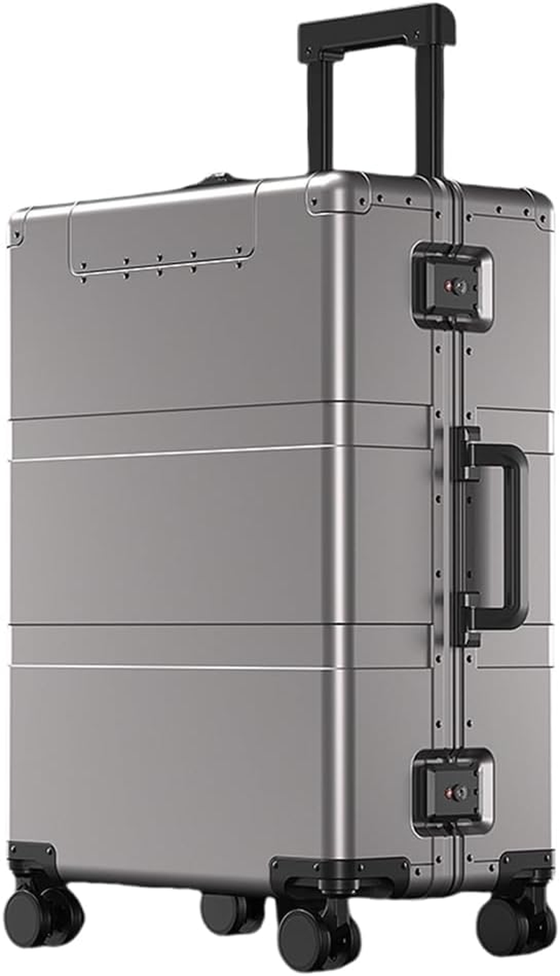 All Aluminum Magnesium Hardside Carry on Luggage with Wheels, Zipperless Hardshell Checked Luggage with Lock, Airline Approved Suitcase Metal Rolling Luggage for Travel, Business (Silver, 20 Inch)