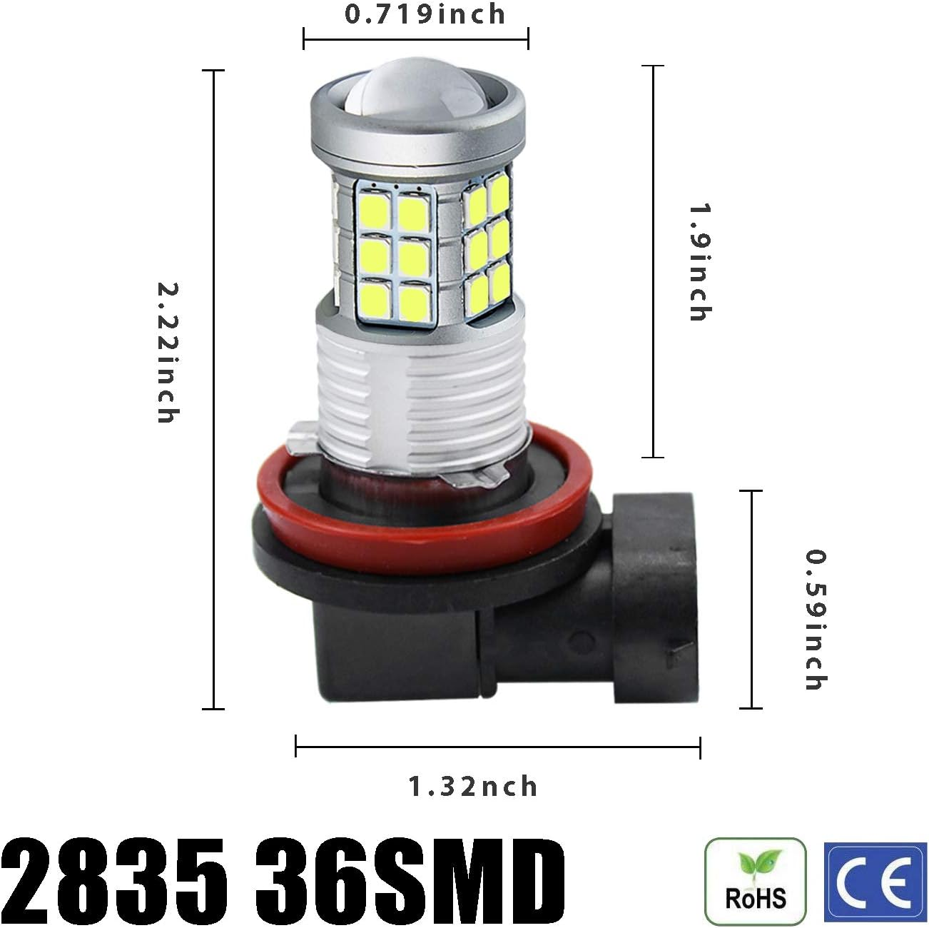 Super Bright 3000Lm H8 H11 LED Fog Lights Bulbs DRL High Power 3030 Chips with Projector Lens Replacement for Cars Trucks, 6000K Xenon White image number 6