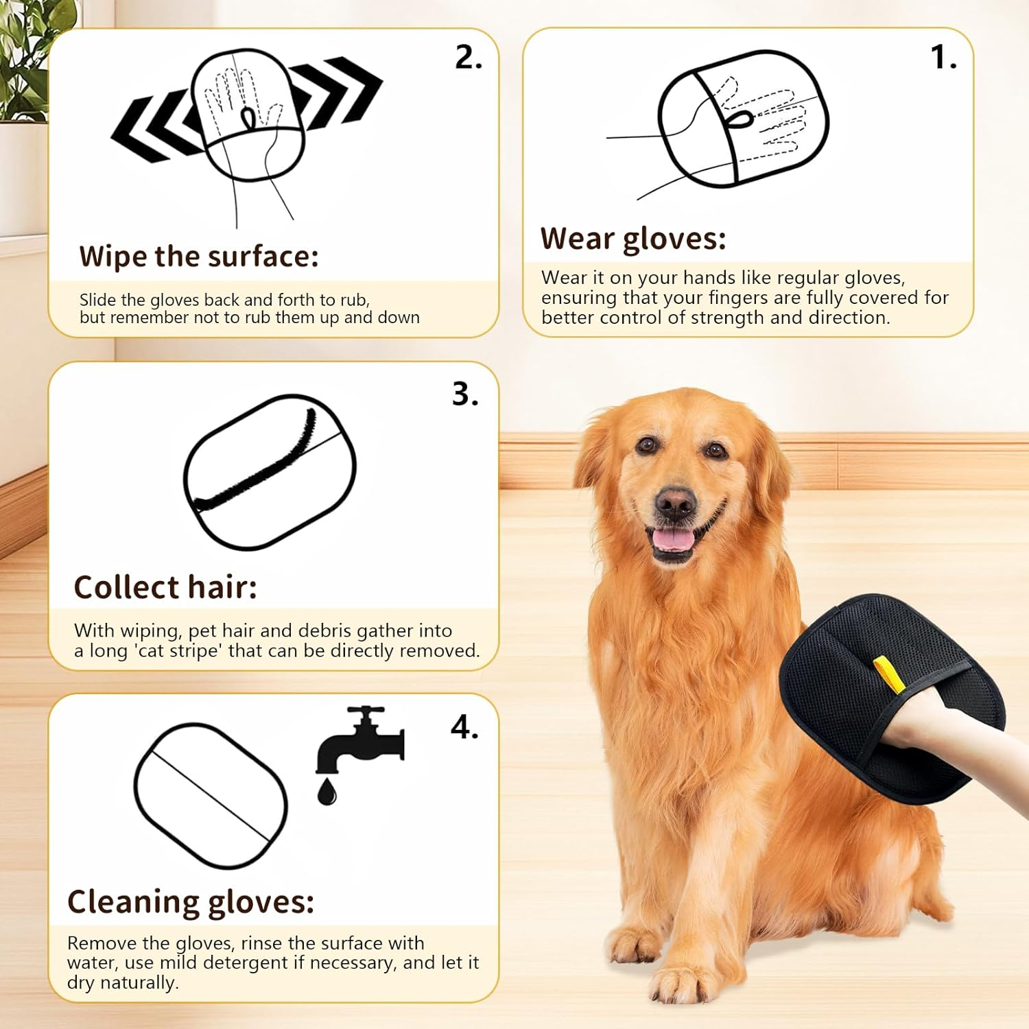 ZZRSYJ Pet Hair Remover Glove, Pack of 2 Pet Hair Removal Glove, Fur Magnet Glove, Cat Gloves Fur Care, Glove for Removing Cat Hair for Clothes, Sofas, Beds image number 2