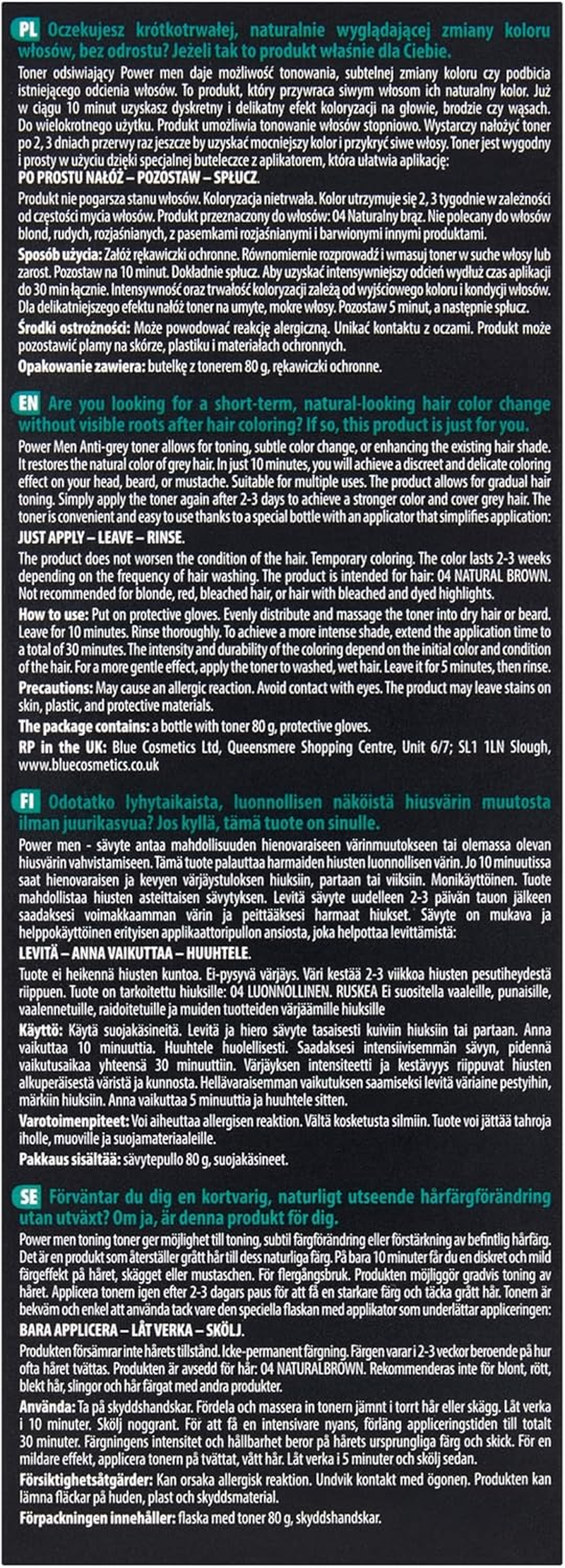 Power Men Toner Natural Brown - Hair Toner for Men - Grey Hair Conceals in 10 Minutes - Beard & Head Hair - without Roots - 80 G image number 1