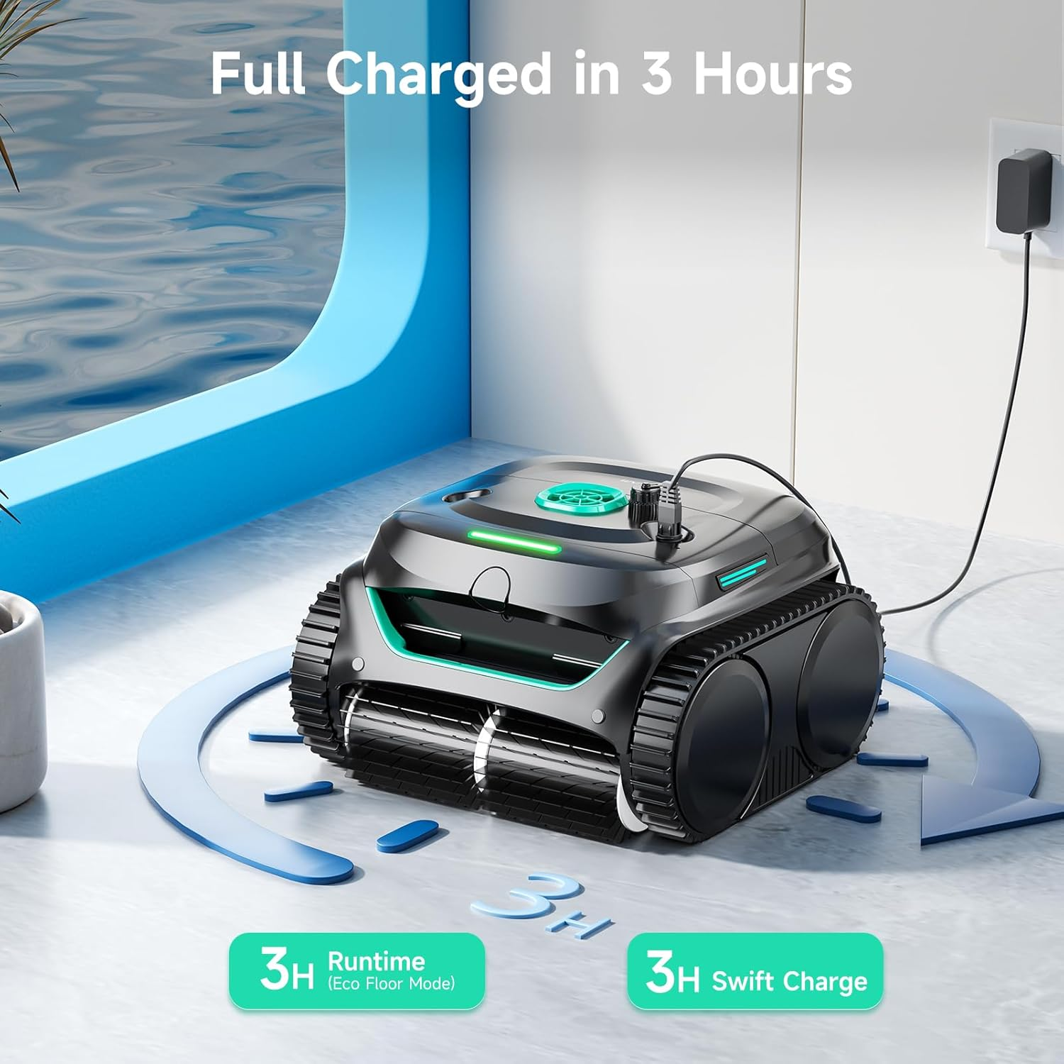 (2025 New) WYBOT C2 Robotic Pool Cleaner with App Control, Wall & Waterline Cleaning, Double Filtration, 180Mins Runtime, Smart Navigation, Ideal for Inground Pools up to 200㎡