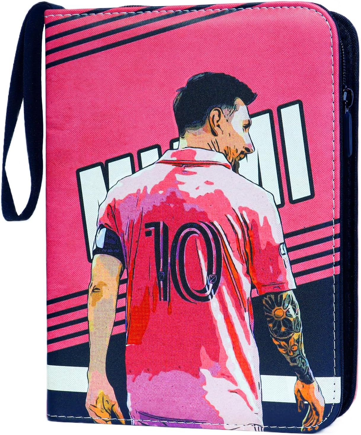 Soccer Card Binder for 400 Cards, 4 Pocket Card Collection Album with 50 Removable Sleeves and Zipper Carrying Handle, Waterproof Sports Trading Card Holder, Portable 3-Ring Soccer Card Folder image number 5