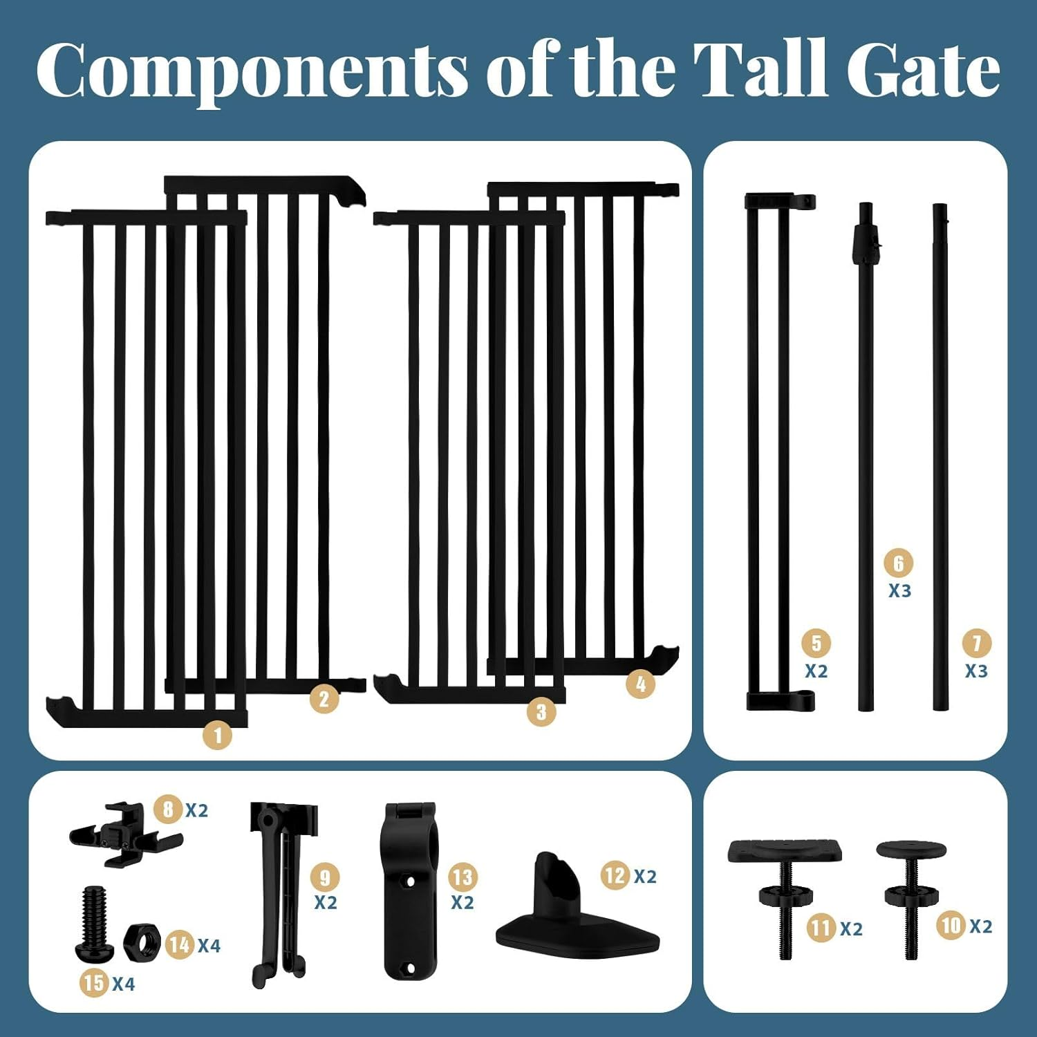 Pet Scene Retractable Safety Gate 185CM Tall Security Barrier Fencing for Stairs Doorway, Extra Tall with 3-Position Width Adjustment Pet Fence Enclosure Guard Black image number 1