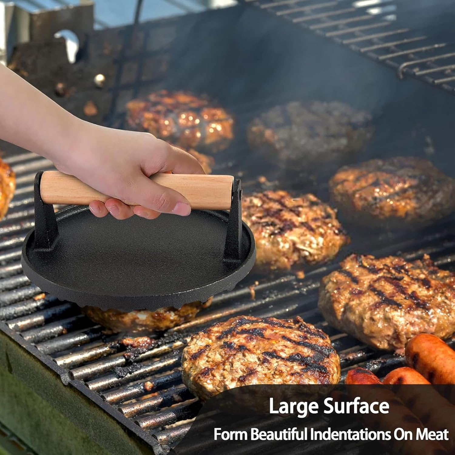 Smashed Burger Kit, Cast Iron Burger Press with Stainless Steel Griddle Spatula and Spice Dredge Shaker, Burger Smasher Griddle Accessories Kit for Griddle Grill Cooking image number 2