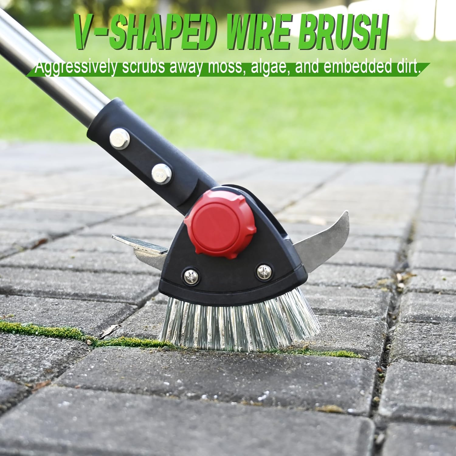 Crack Weeder Long Handle 3-In-1 Adjustable Crevice Cleaning Tool with Stainless Steel Weed Brush with 2 Scrapers Weed Puller Tool for Driveway, Patio Sidewalk to Remove Moss Weeds Dirt image number 5