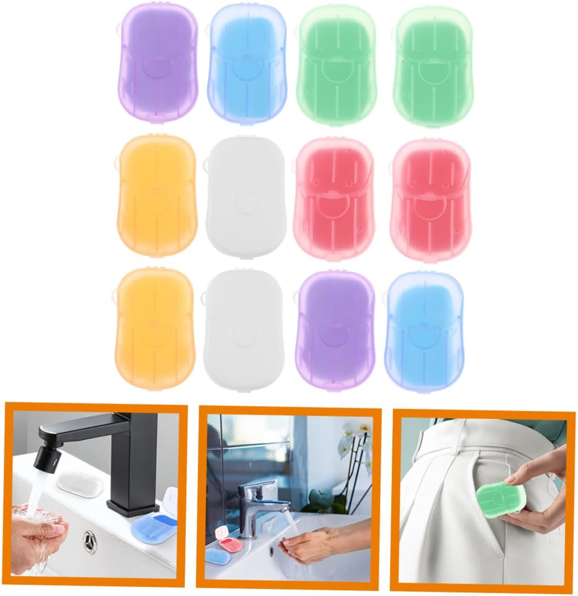Travel Soap Sheets Portable Case 12 Boxes Soap Slices Rose Jasmine Lavender Milk Orange Scents for Camping Outdoor Hiking and Travel Toiletries image number 2
