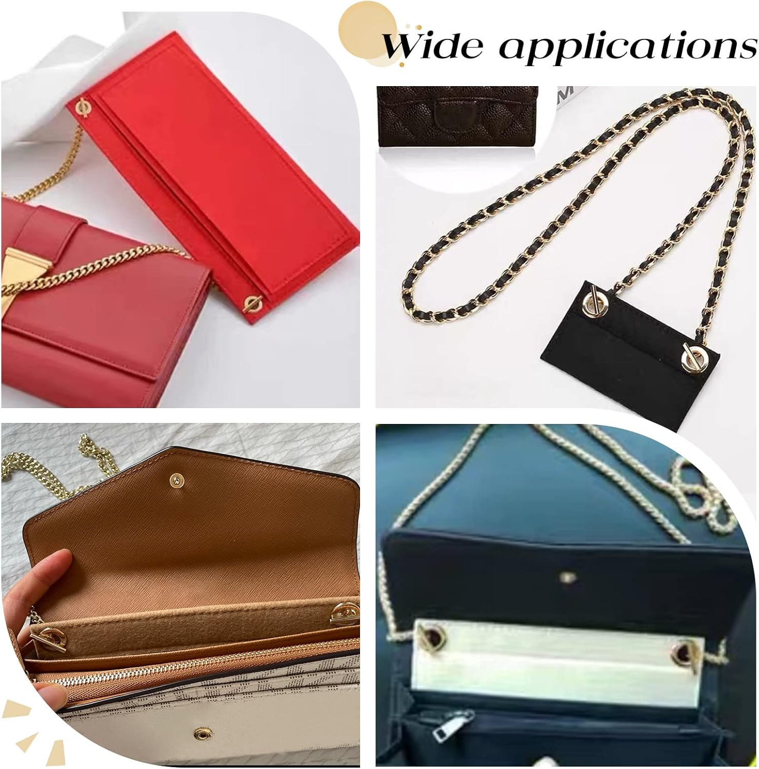 WADORN 5 Colors Purse Felt Insert Organizer, Multipurpose Handbag Liner Tote Bag Organizer with Eyelet in Inner Pocket Storage for Travel Cosmetic Bag, 2.7X6.7 Inch Black image number 4