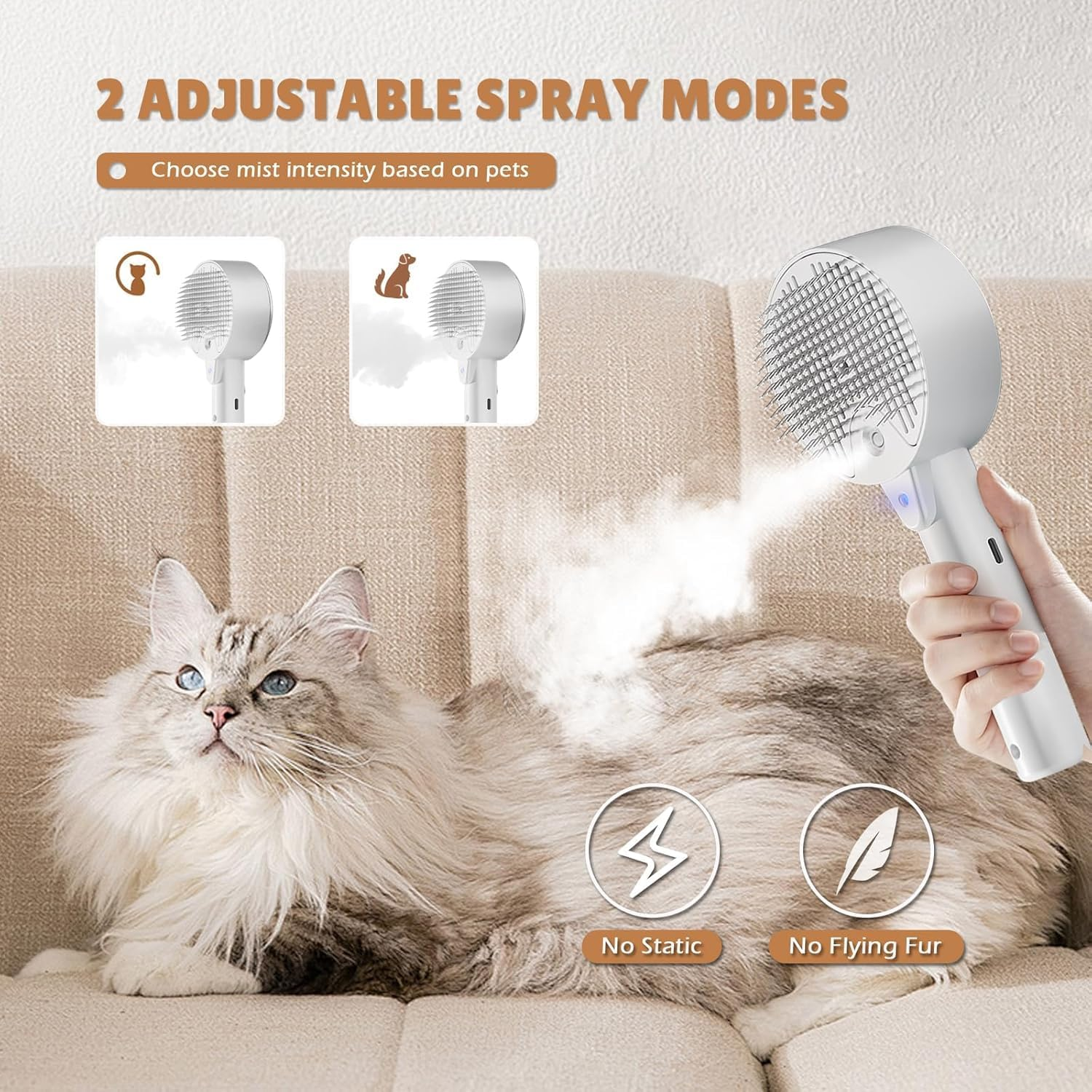 Spray Cat Brush for Shedding, 3 in 1 Steam Cat Brush Remove Static Flying Hair, Pet Grooming Brush, Cat Comb Water Brushes for Long or Short Haired Cleaning & Removal image number 6