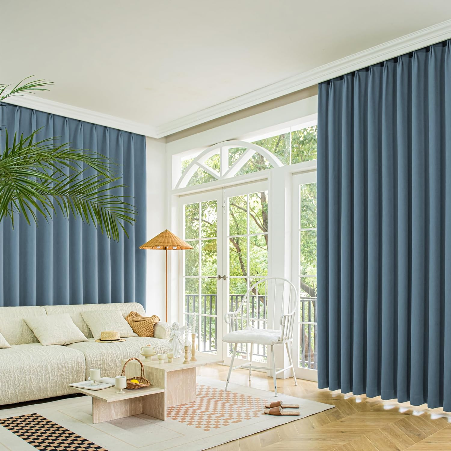 Marlow 2 Panels Blockout Curtains Chenille Window Blackout Draperies Eyelet Day Bedroom Living Room Thermal 240Cmx250Cm (Haze Blue) image number 5