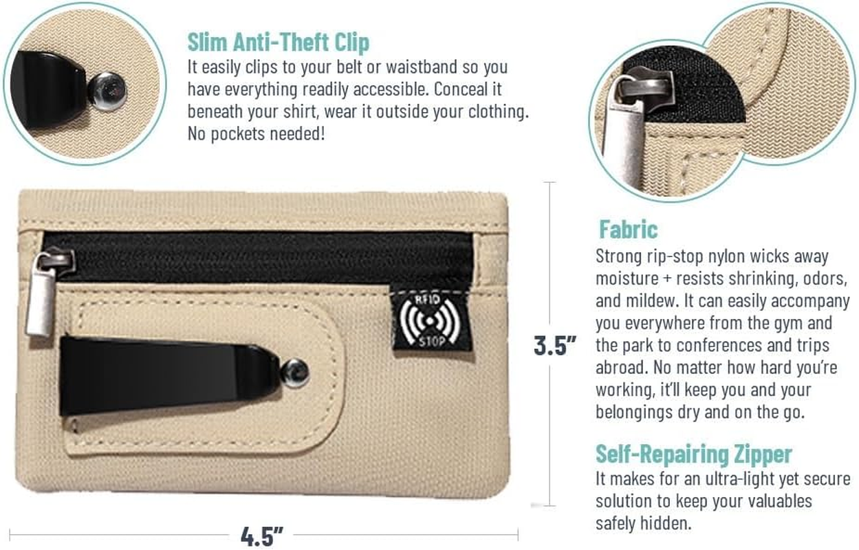 RFID Blocking Clip Stash Pocket, Compact Hidden Travel Wallet for Cards & Cash - Slim Pickpocket-Proof Design for Everyday Carry (Grey, One Size)