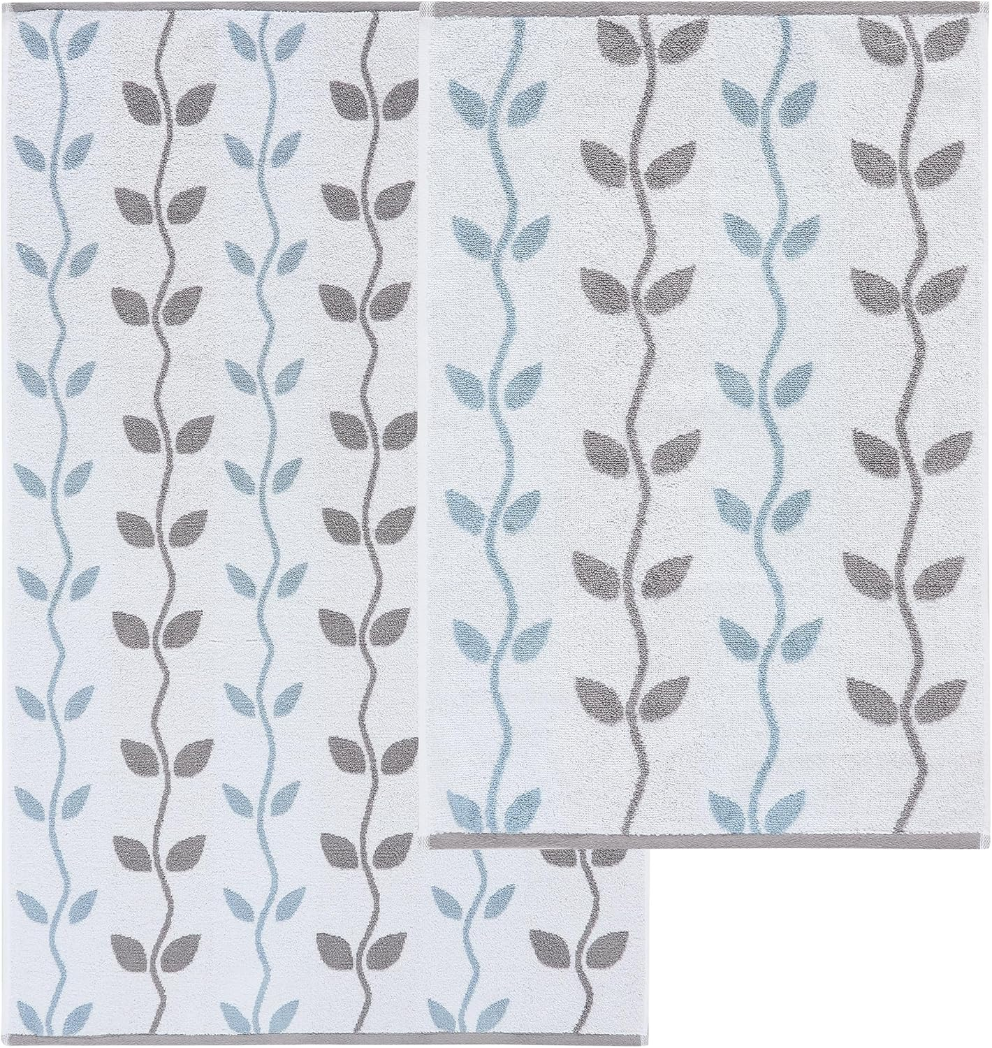 Amrapur Overseas 6-Piece Yarn Dyed Organic Vines Jacquard/Solid Ultra Soft 500GSM 100% Combed Cotton Towel Set [Blue] - Aqua image number 5