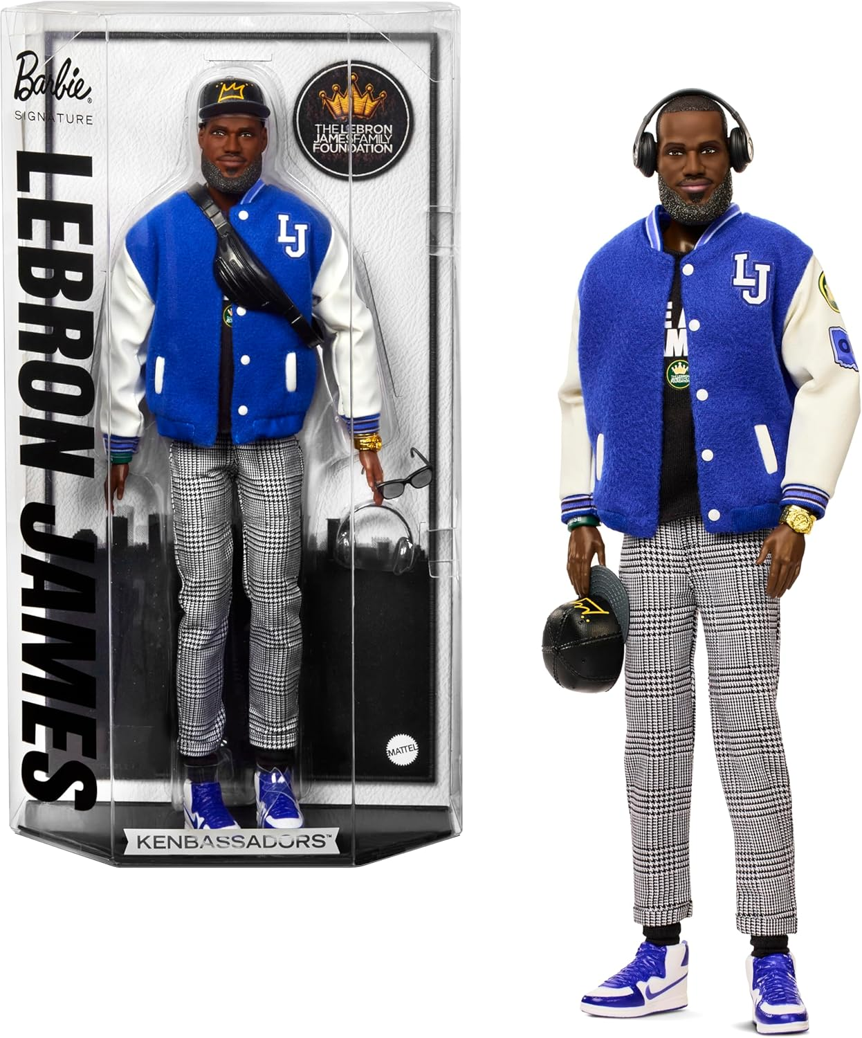 Barbie Signature Lebron James Kenbassadors Doll Collectible with Varsity Bomber Jacket Outfit & Accessories Including Headphones, Sunglasses, & More