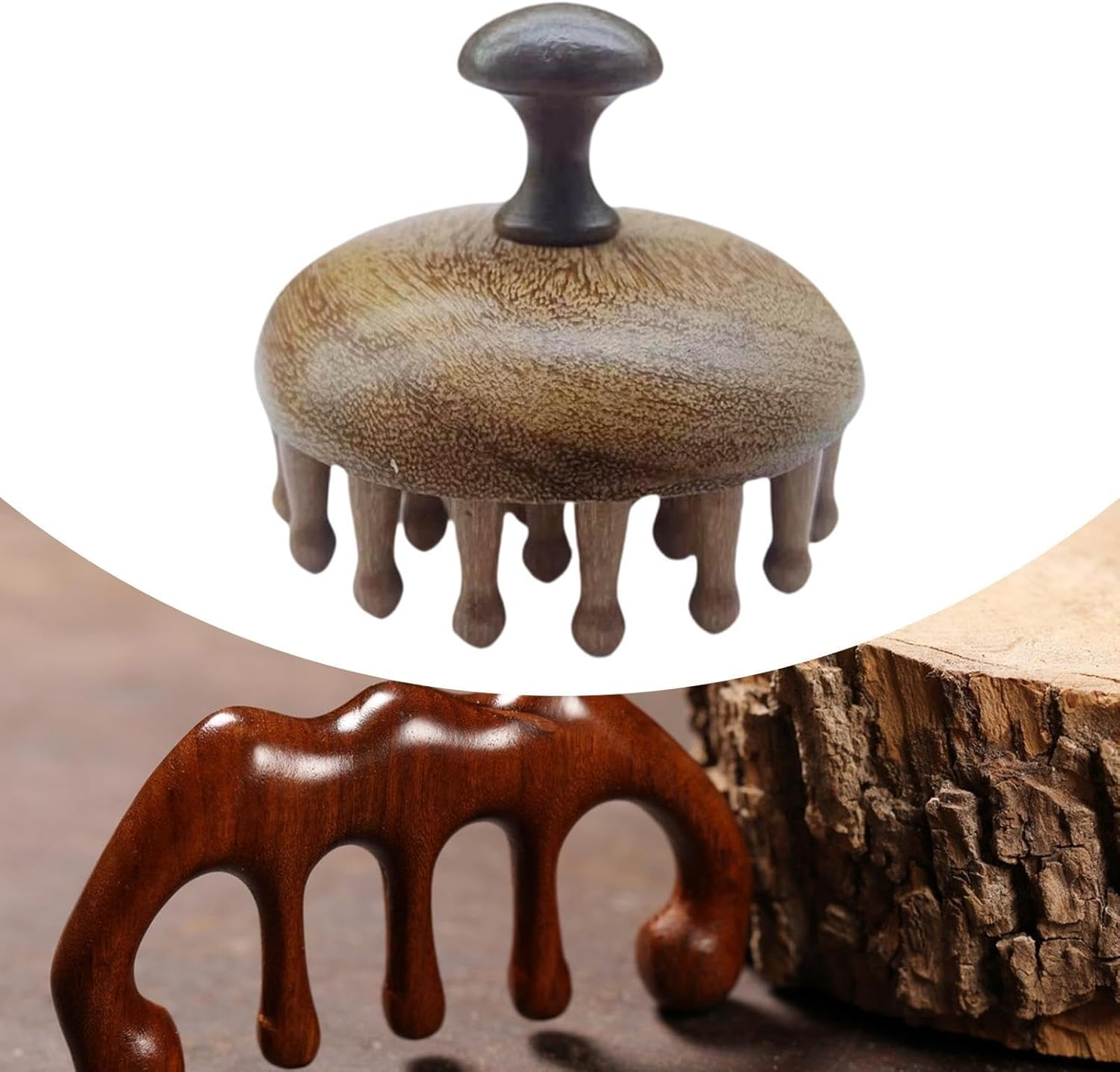 Perfeclan Wooden Scalp Massage Comb,Head Wooden Brush,Guasha Tool Comb,Wide Tooth round Head Massage,Gua Sha Brush for Adults Women Men image number 3