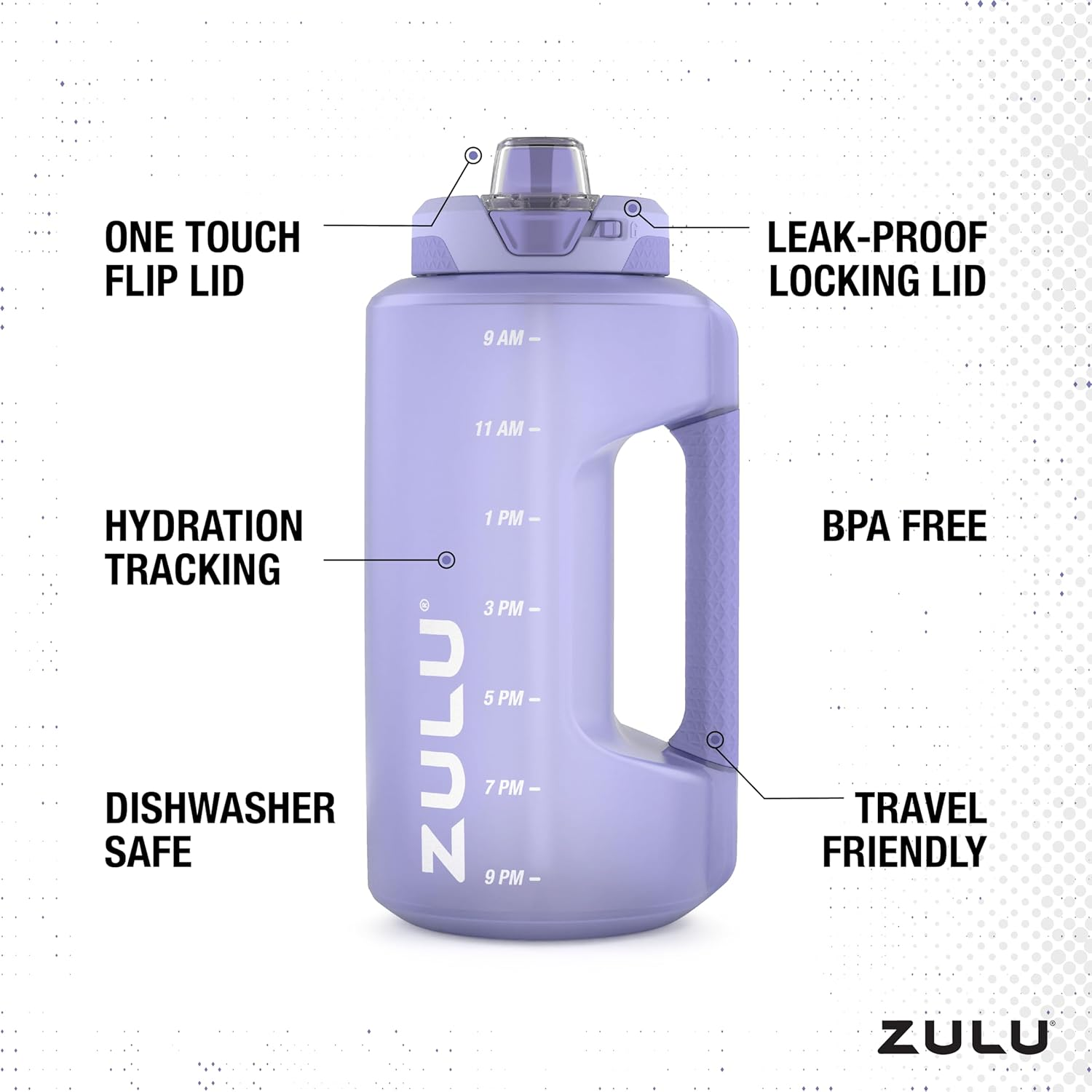 ZULU Goals 64Oz Large Half Gallon Jug Water Bottle with Motivational Time Marker, Covered Straw Spout and Carrying Handle, Perfect for Gym, Home, and Sports, Tropical Violet - Aquaviva image number 7