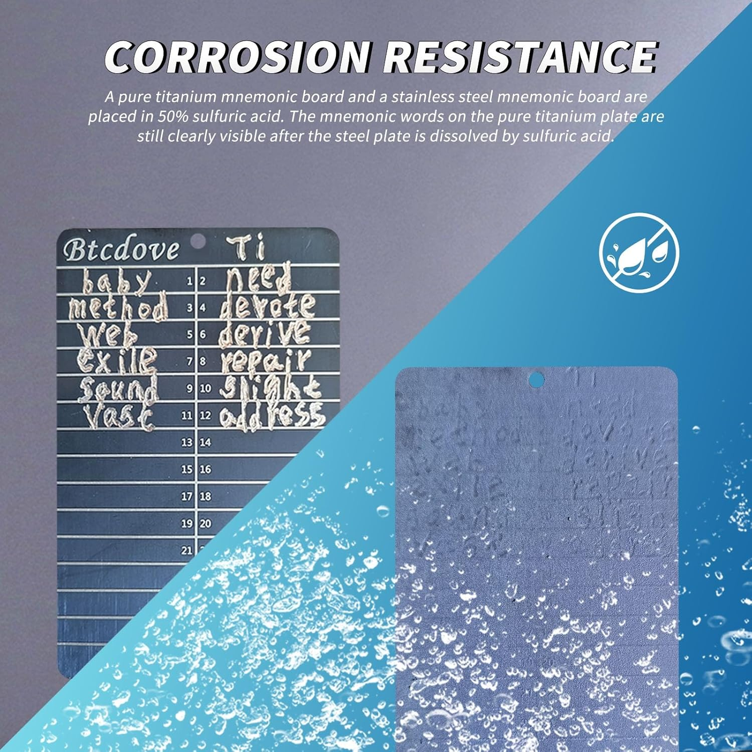 Titanium Seed Phrase Plate - Single Plate Single Hole, Fireproof, Rustproof Crypto Wallet Backup-Includes Aluminum Practice Cards and Tamper-Proof Stickers - Compatible with Trezor, Ledger, Metamask image number 5