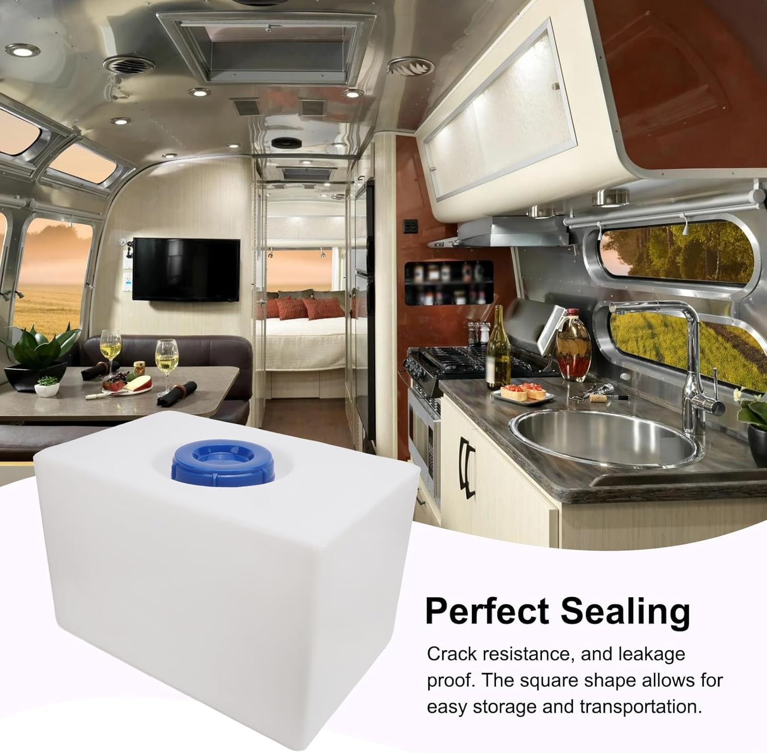 16 Gallons RV Fresh Water Tank for Drinking and Potable Water, for Campers, Trailers, and Rvs, with 130Mm Large Inlet, 21.3 X 13.6 X 13.6In image number 3