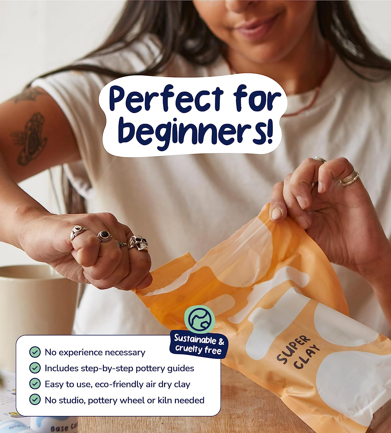 Pott'D&trade; Home Air-Dry Clay Pottery Kit for Beginners, Pottery Kit for Adults. Kit Includes: Air-Dry Clay for Adults, Tools, Paints, Brushes, Sealant, How-To-Guide, Gift - Regular Paints image number 3