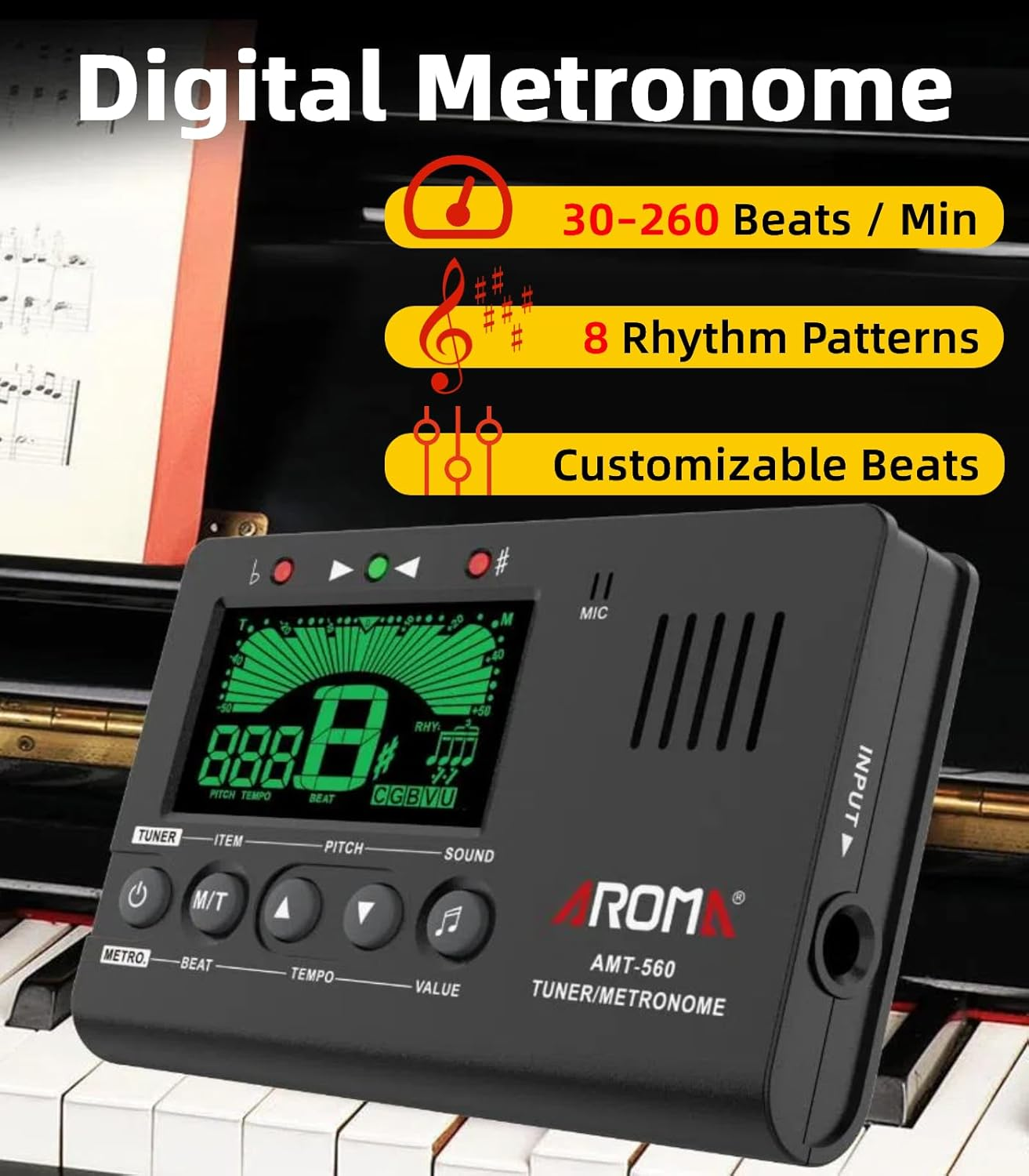 Ulumac Aroma 3 in 1 Metronome Tuner for All Instruments - Guitar, Bass, Violin, Ukulele, Trumpet, Clarinet, Flute, Chromatic - Accurate Digital Tuner, Metronome, Tone Generator, Easy Operation image number 2