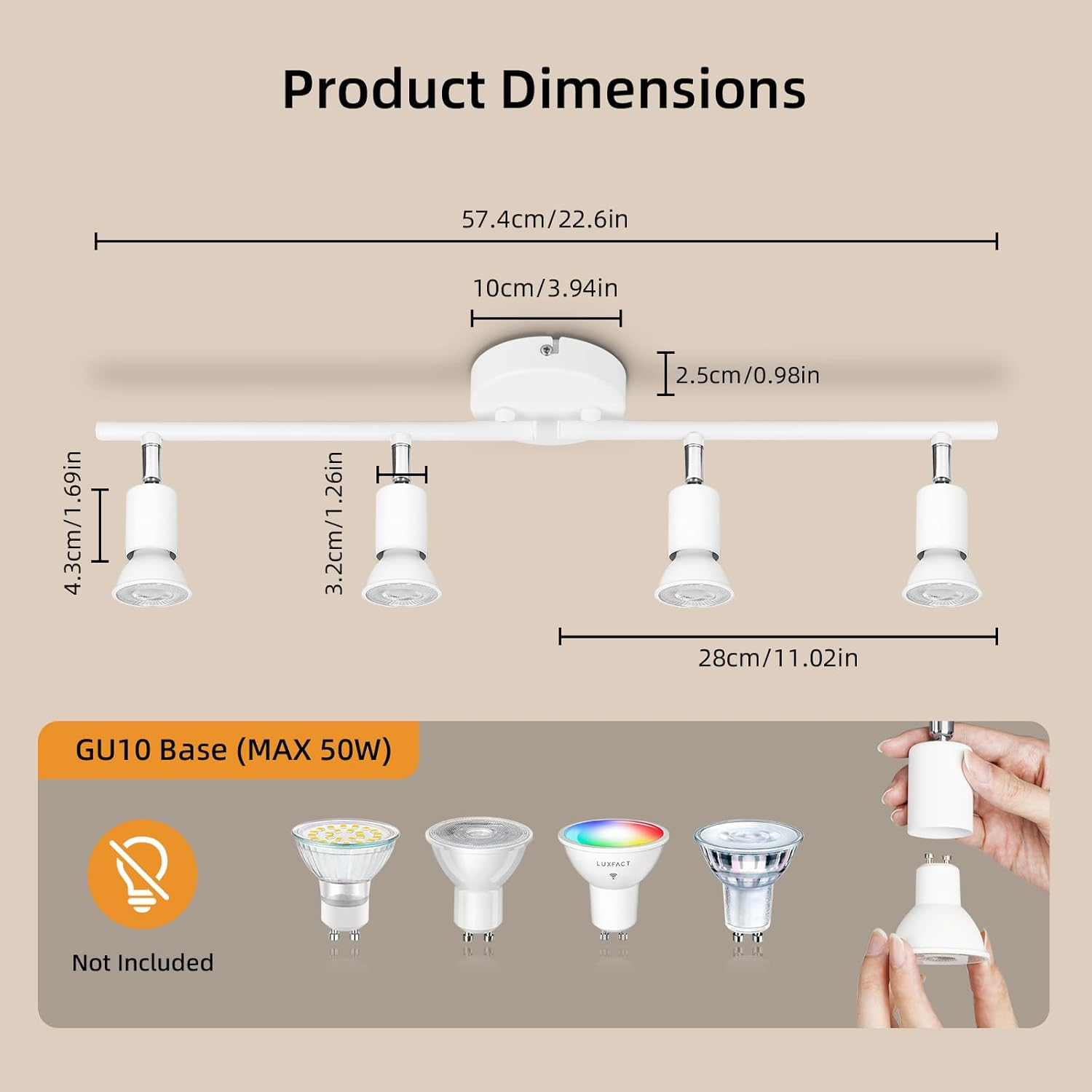 Ketom LED Ceiling Spotlight White 4 Bulbs image number 2