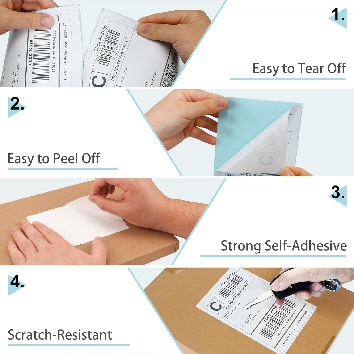 L LIKED 500 Fanfold 4" X 6" Direct Thermal Labels, Shipping Labels with Perforated Line for Zebra & Rollo Printers,White image number 4