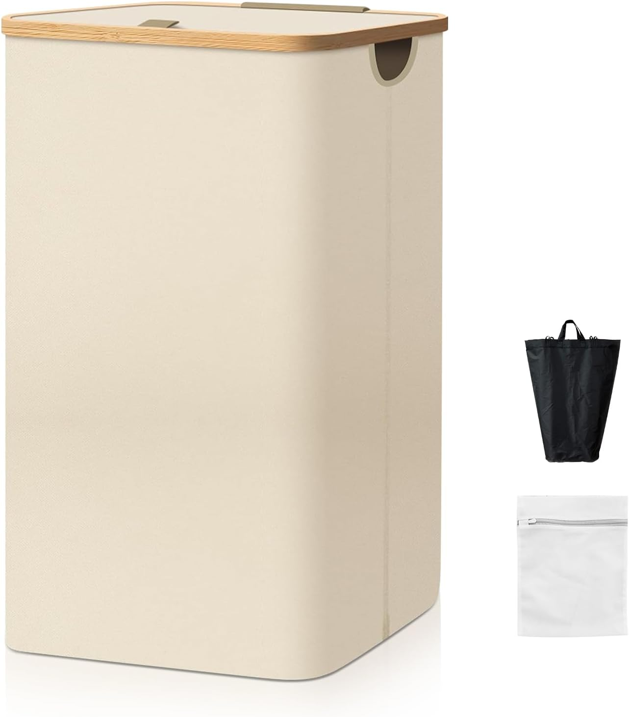 Cozi 100L Large Laundry Hamper with Lid & Bamboo Handles, Tall Dirty Clothes Basket W/Removable Inner Bag &ndash; for Bedroom, Bathroom, Dorm, Laundry Room (Beige, 40.5 &times; 33 &times; 75Cm) image number 4