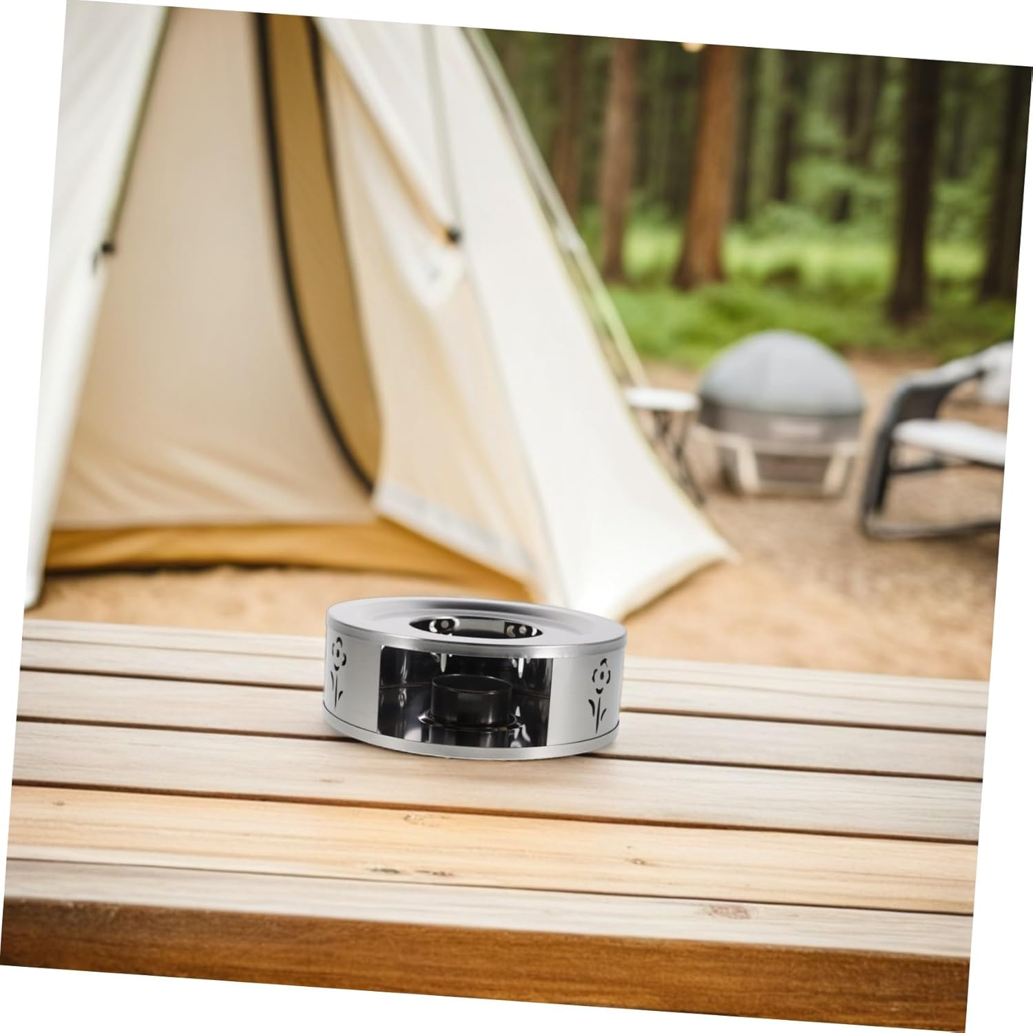 OKUMEYR Stainless Steel Tea Kettle Warmer with Floral Hollow Design Quick Heating Metal Coffee Warmer Base for Indoor Outdoor Use Suitable for Teapots Espresso Milk Tea and Social image number 2