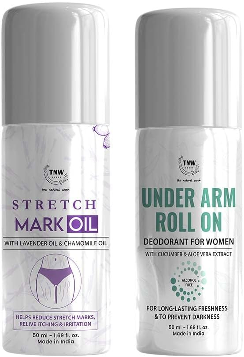 Tnw-The Natural Wash Body Care Combo with Stretch Mark Oil and under Arm Roll on | for Reducing Stretch Marks & Controlling Odor | Suitable for All Skin Types