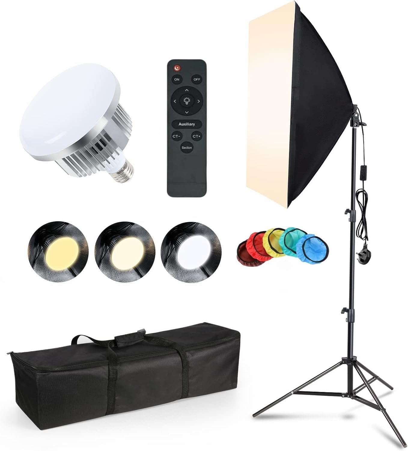 Softbox Lighting Kit, Continuous Photography Lighting Kit with 50Cmx70Cm Soft Box | 150W 3200K-6500K E27 LED Bulb, Photo Studio Lights Equipment for Camera Shooting, Video Recording image number 6