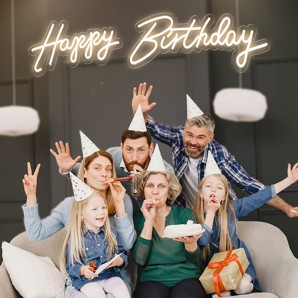 40"/23" Happy Birthday Neon Sign Large - Happy Birthday Sign 12V - Happy Birthday Light up Sign with Dimmable Switch - 2PCS Happy Birthday LED Sign for Backdrop, Party, Celebration, Decoration