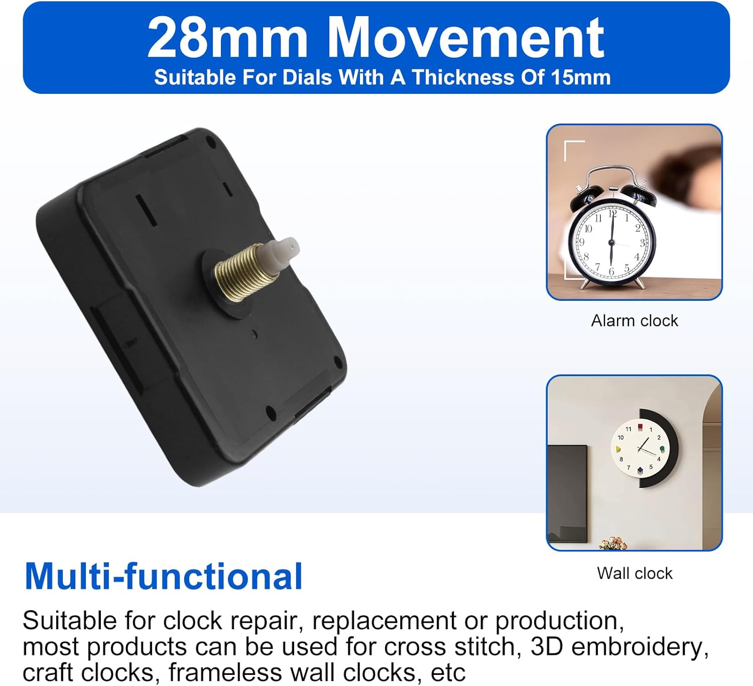 Clock Mechanism Replacement Kit, Clock Motor Movement Wall Replacement DIY Quartz, Clock Accessories, Non-Ticking DIY Set - 2 Mechanisms & 5 Metal Hands image number 5