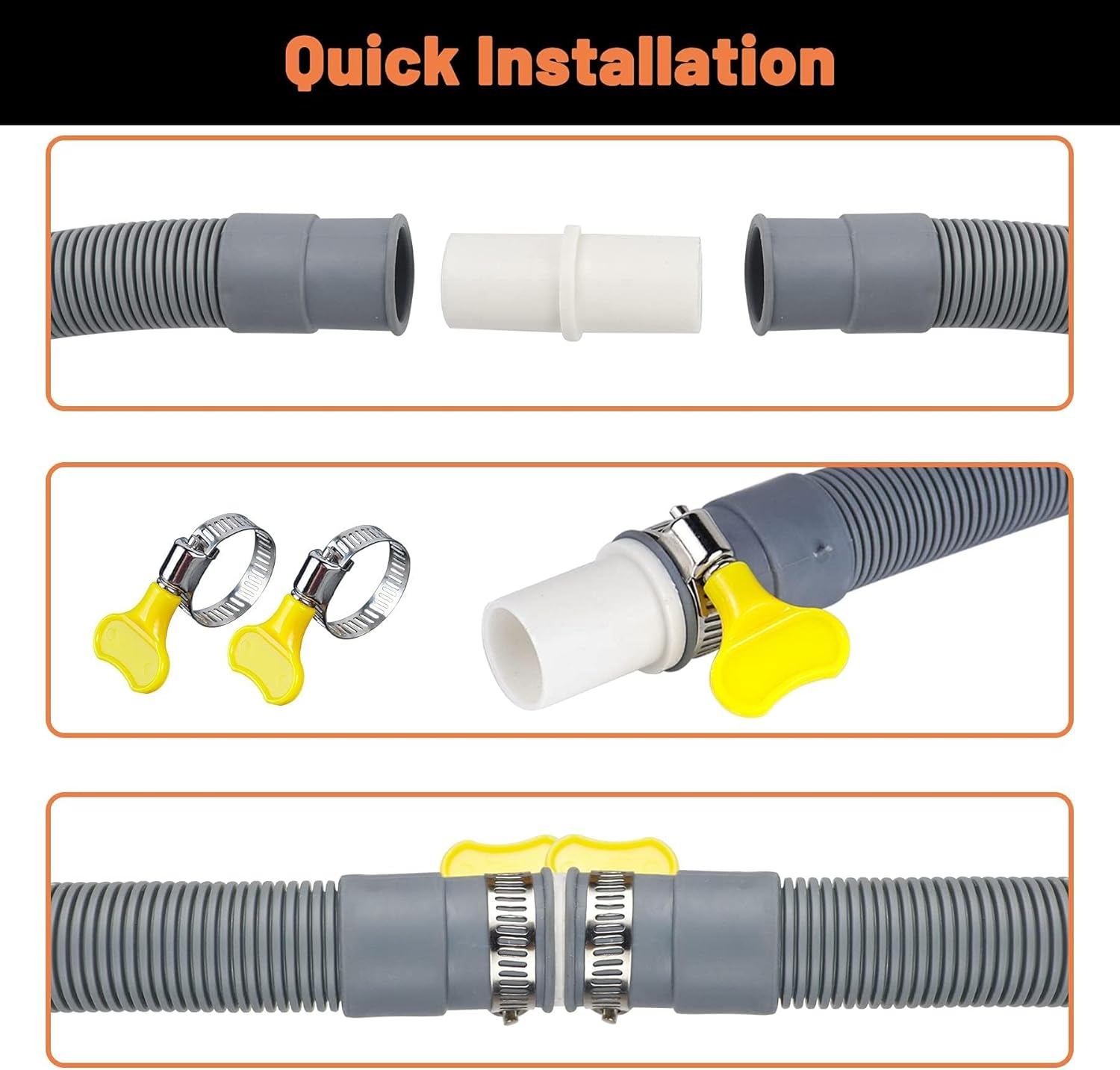 Emapoy Washing Machine Drain Hose, Multiple Diameter Design Washing Machine Drain Hose, 6 Ft Flexible Drain Hose, Extension Kit, Corrugated Washer Discharge Hose image number 2