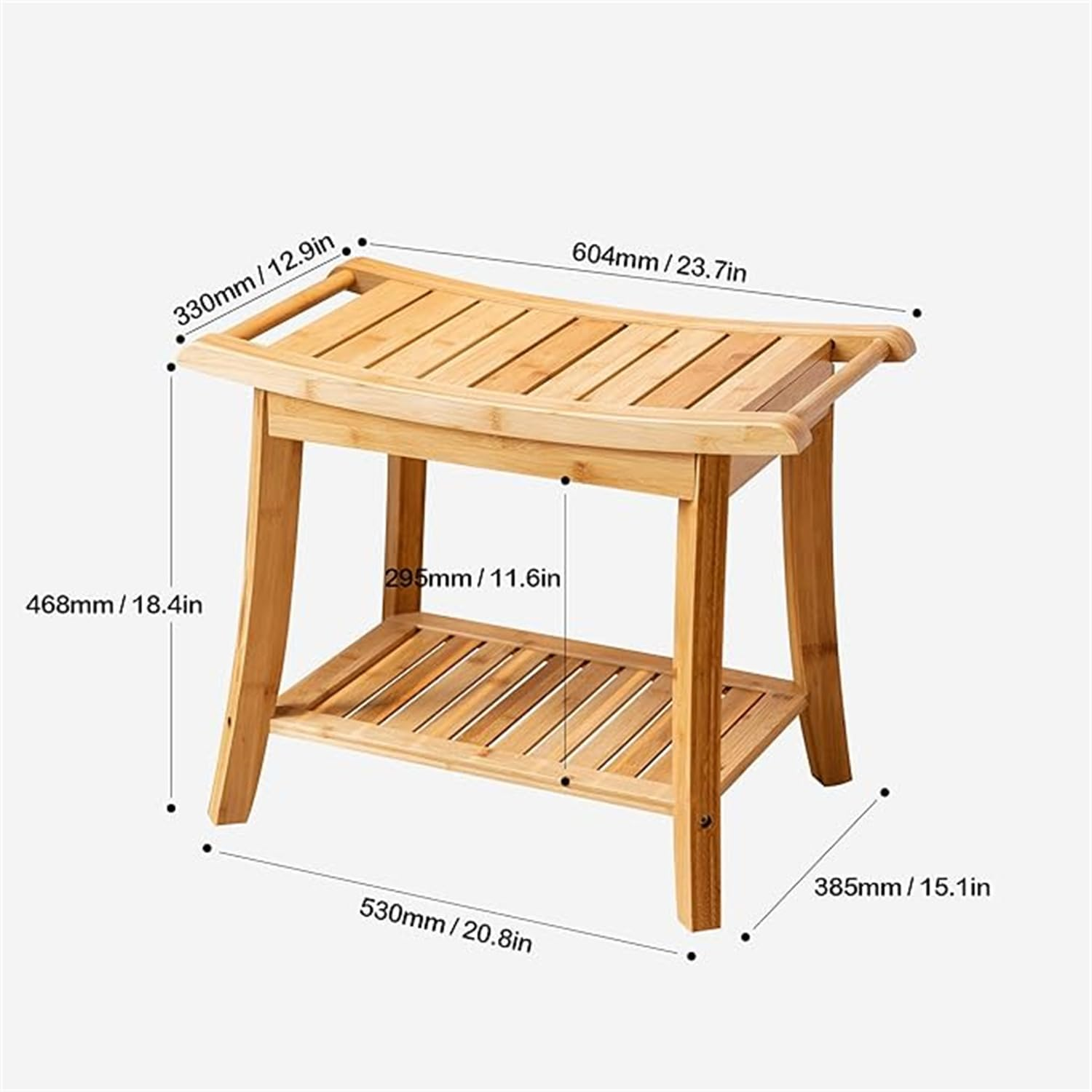 Portable Wooden Spa Bathing Stool with Storage Towel Shelf, Waterproof, Waterproof Shower Spa Chair Seat Bench Organizer Stool with Non-Slip Feet for Indoor or Outdoor(60 X 30 X 45 Cm)
