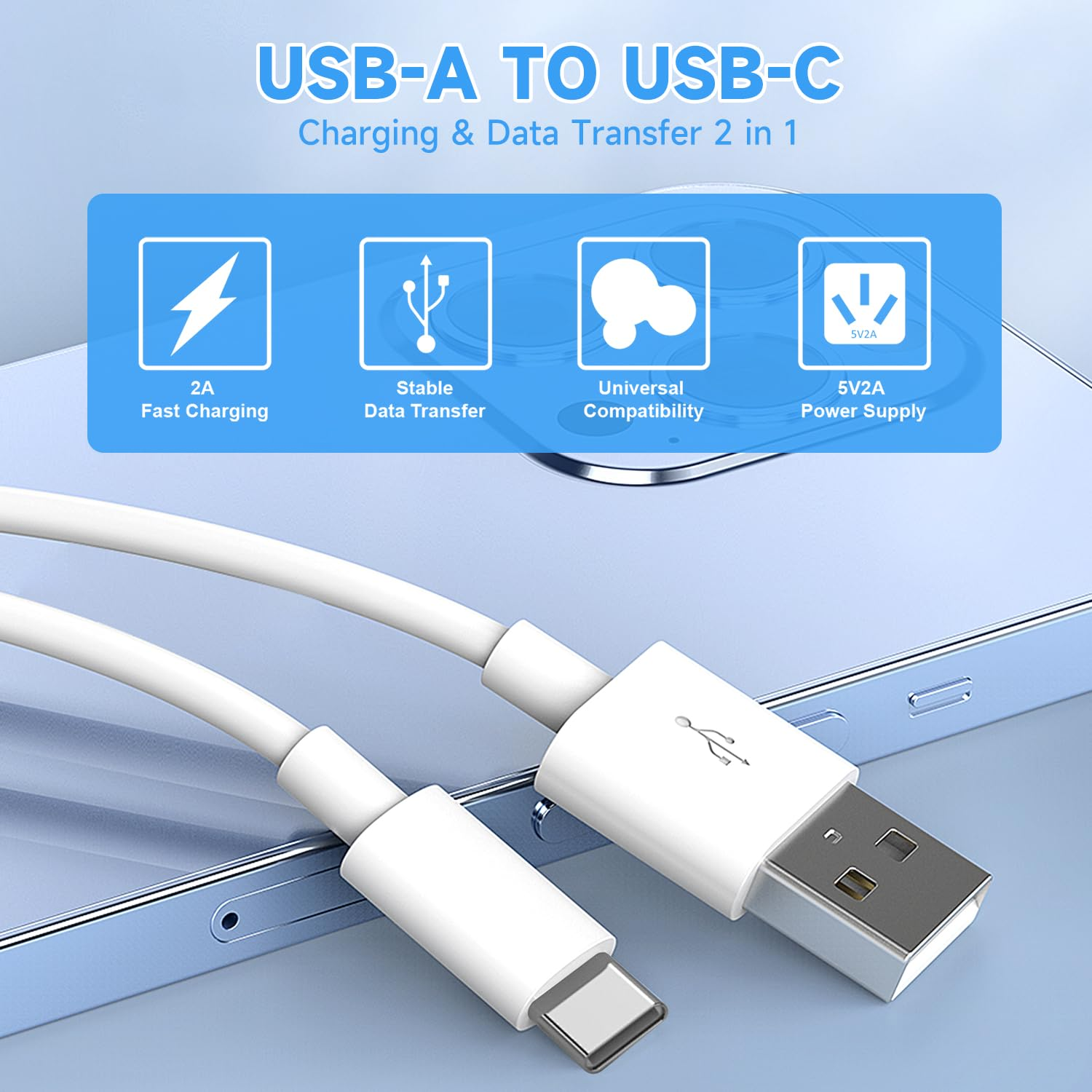 5M Long USB C Cable, Durable USB a to USB C Charging and Data Sync Cord, Power Extension Cable for Any USB-C Enabled Security Cameras Phones Tablets Switch and More USB C Devices - 3M-White image number 2