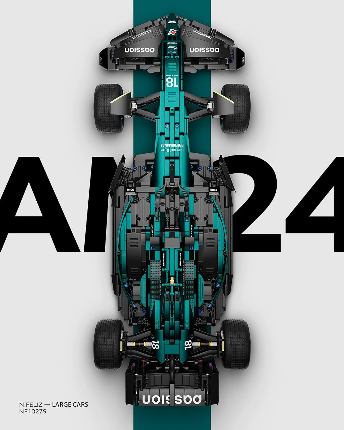 Nifeliz AM24 Formula 1 Racing Car Building Set, 1:8 Scale Collectible Set for Adults, Authentically Detailed Build and Display Model for Home or Office D&eacute;cor (2351PCS, NF10279) image number 5