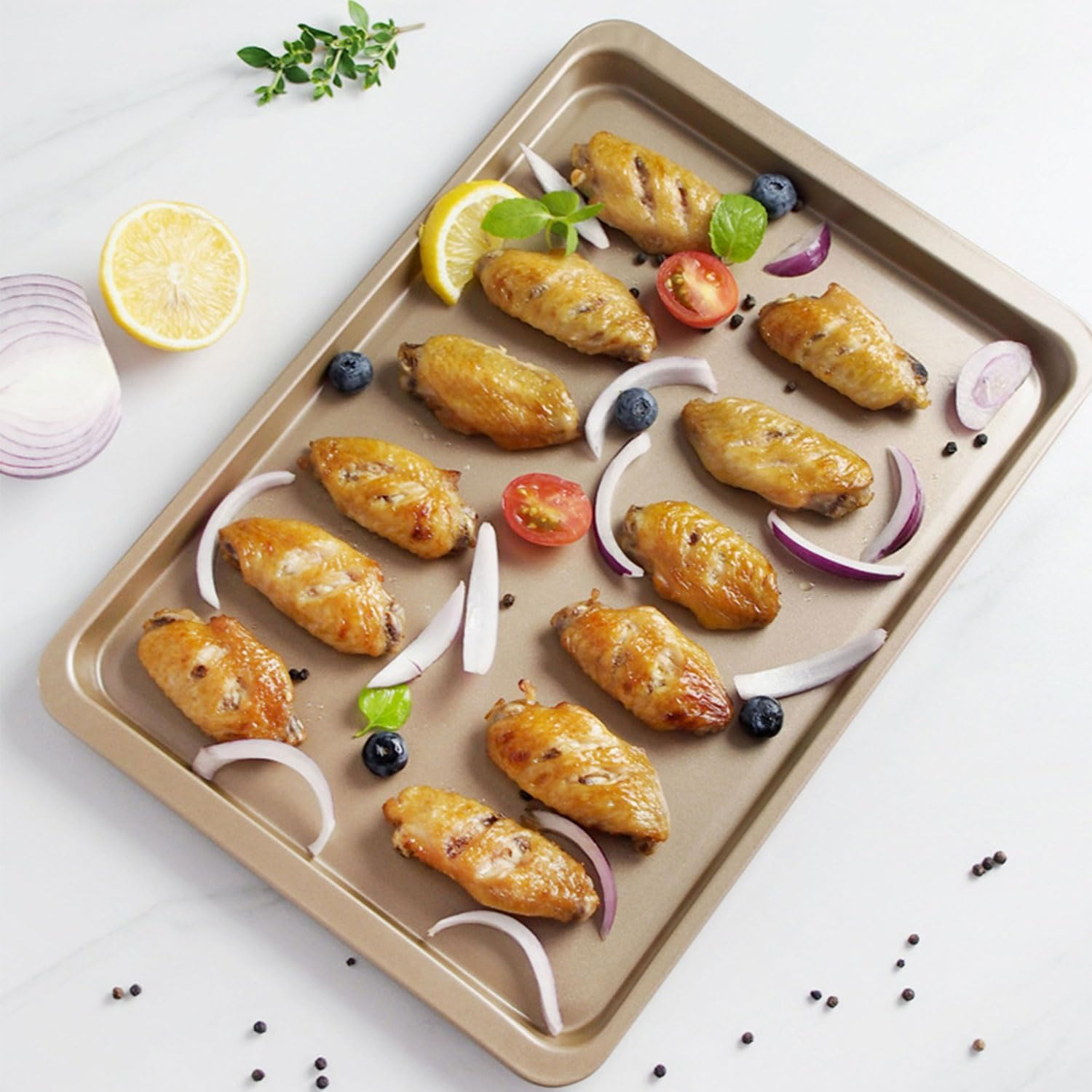 2-Piece Nonstick Bakeware Set, Premium Carbon Steel Oven Baking Sheets, Nonstick Cookie Trays 37X25.5Cm, Champagne Gold image number 3