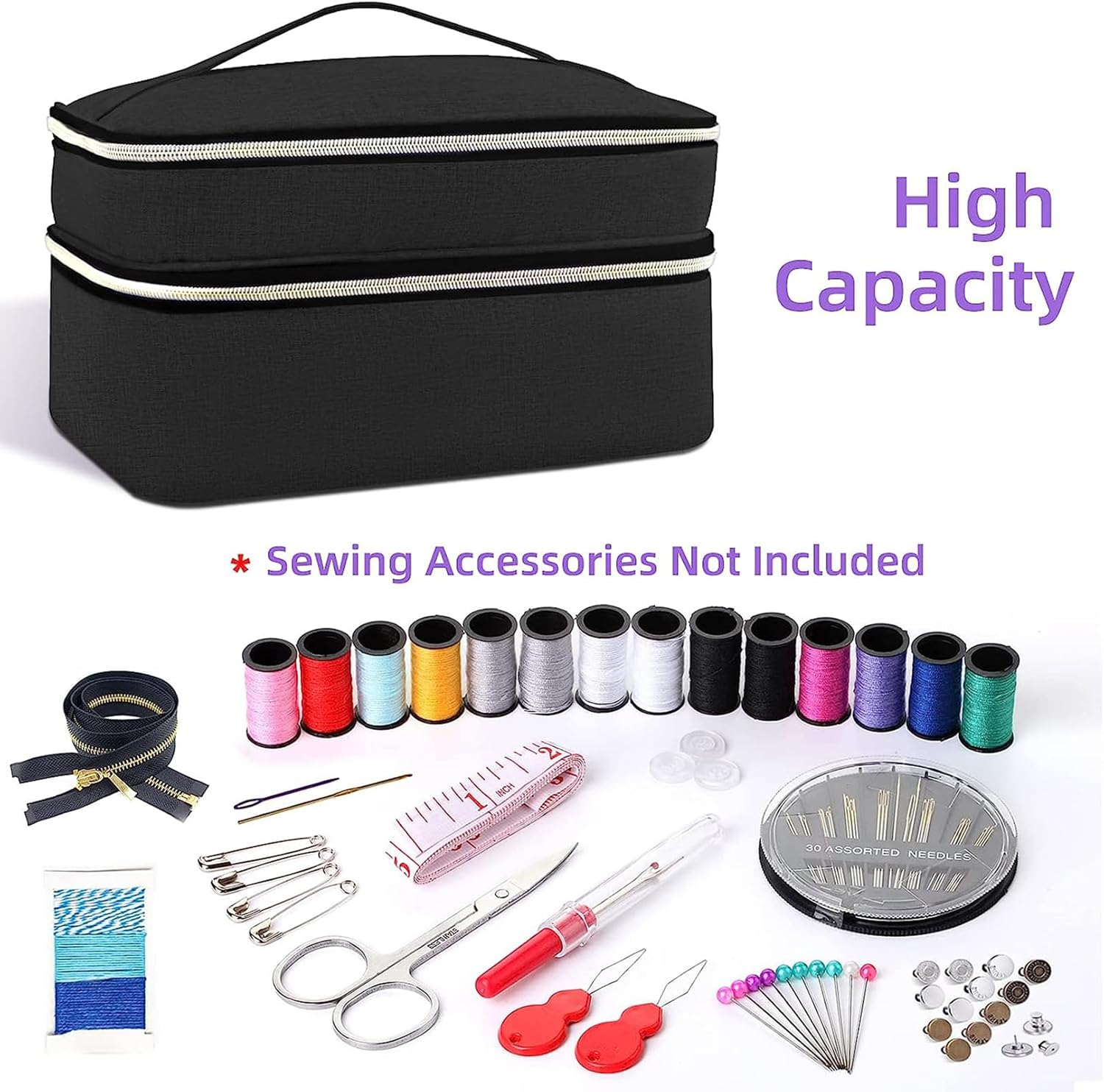Meichoon Sewing Supplies Storage Bag Designed with a Double-Layer Structure with Multiple Pockets and Compartments inside DIY & Well Organized Waterproof Protective Convenient Black image number 3