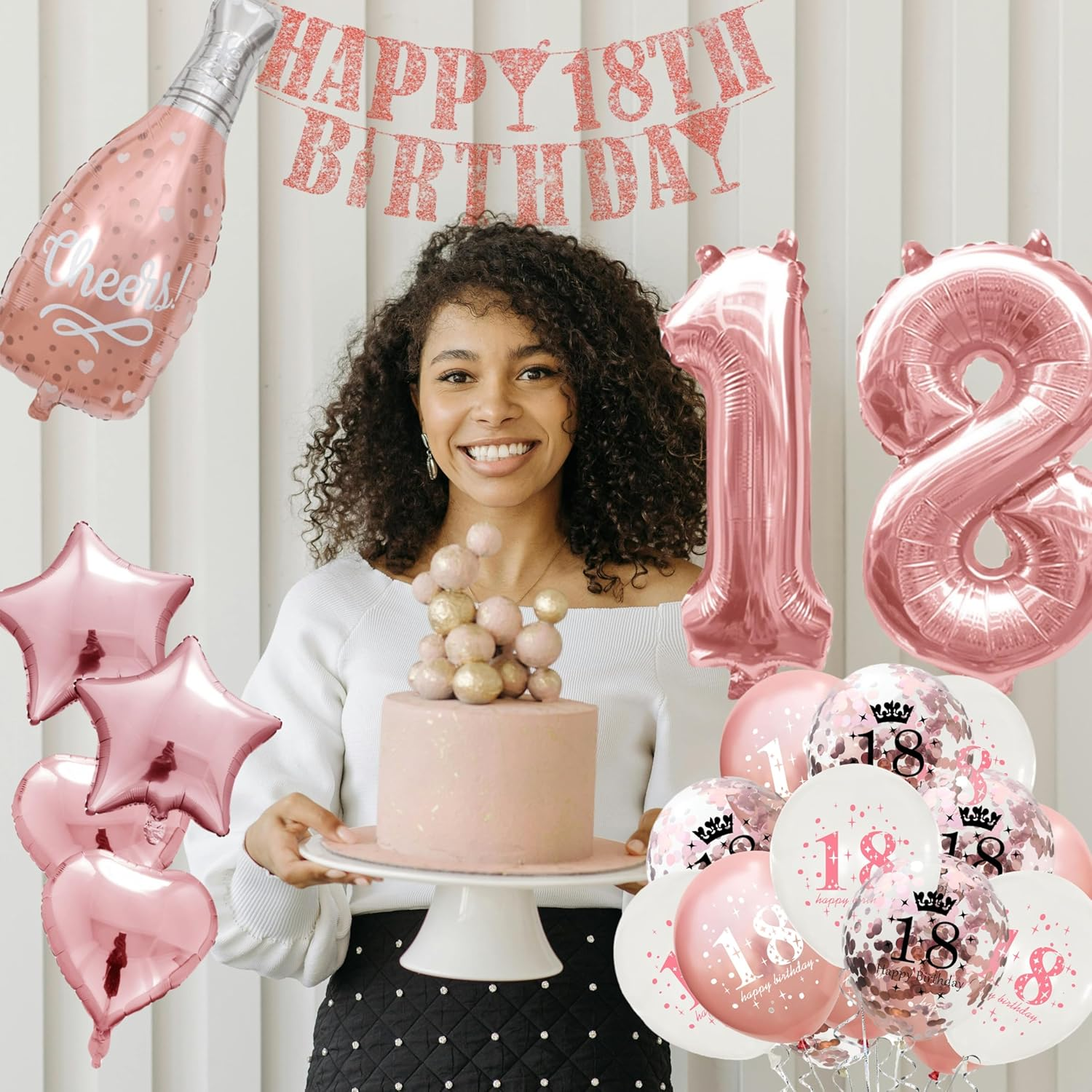 Rose Gold Birthday Party Decor Set with Happy Birthday Banner, Champagne Theme Decoration and Balloons - Multi-Item Pack for Milestone Celebrations (18) image number 6