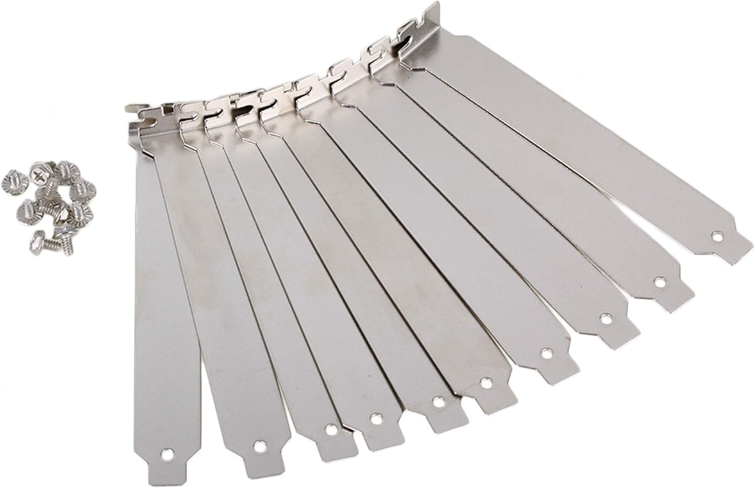 RDEXP 12X2Cm Silver Stainless Steel Computer Case Rear Slot PCI Bracket Blank Filler Cover Plate Flat Section with Screw Set of 10 image number 1