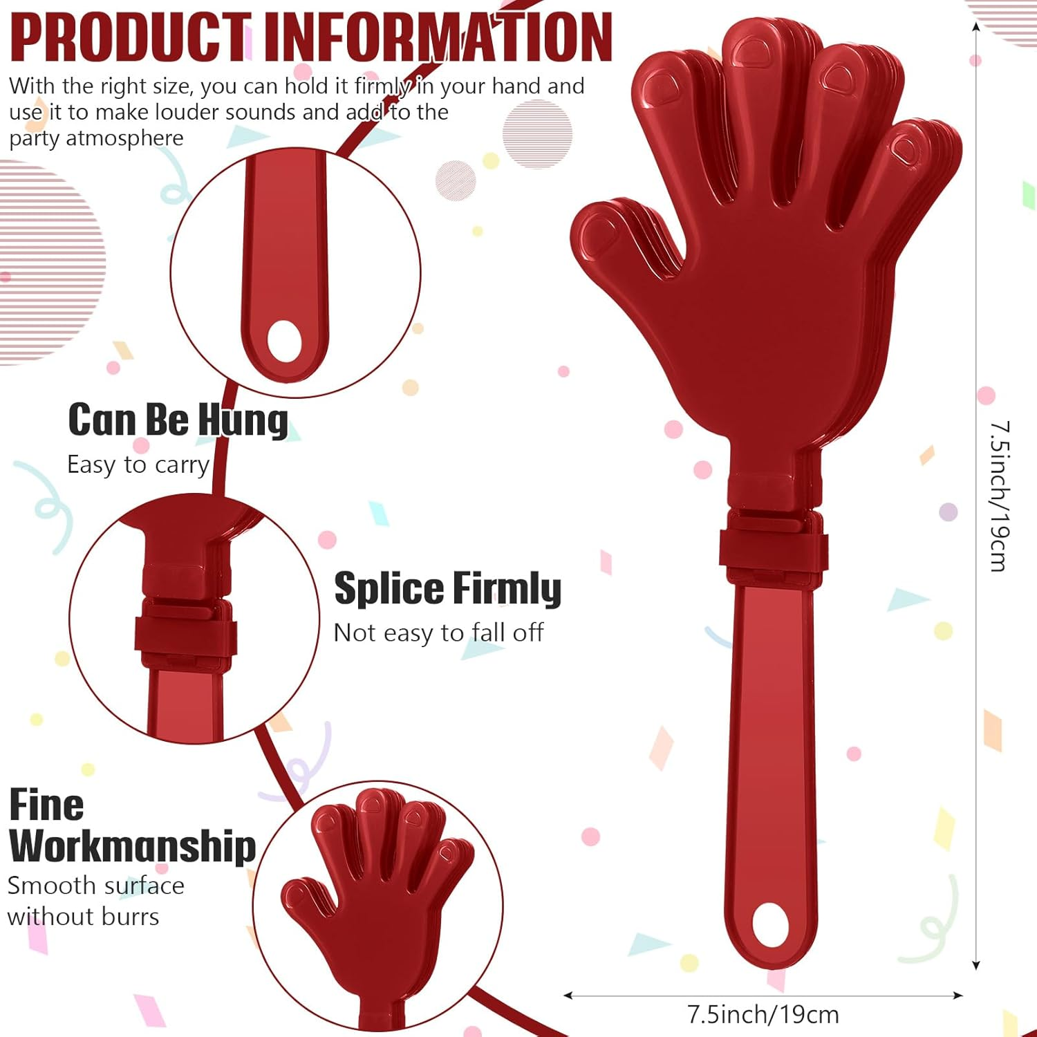 ZCYSRLQIN 24 Pcs Maroon Hand Clappers 7.5 Inch Clappers Noisemakers Noise Makers Party Favors Plastic Clapper Sporting Events Cheers Ball Dance Basketball Football Noisemakers （Maroon） image number 2