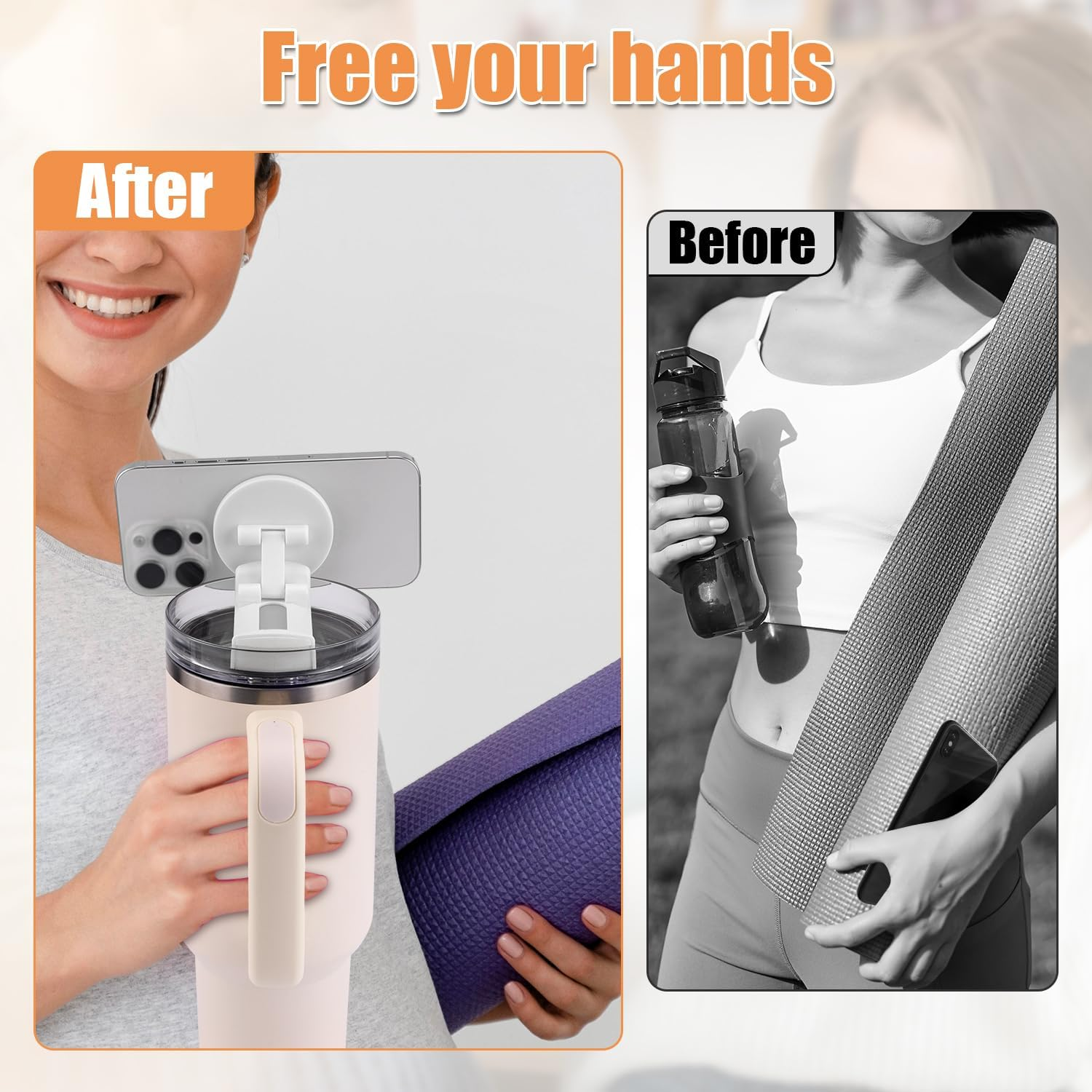 BOXOB Phone Holder for Stanley Cup 40Oz Quencher H1.0 H2.0 Lids, Hands Free Magnetic Foldable Mobile Phone Holder Tumbler for Stanley Cup Accessories Magsafe Phones