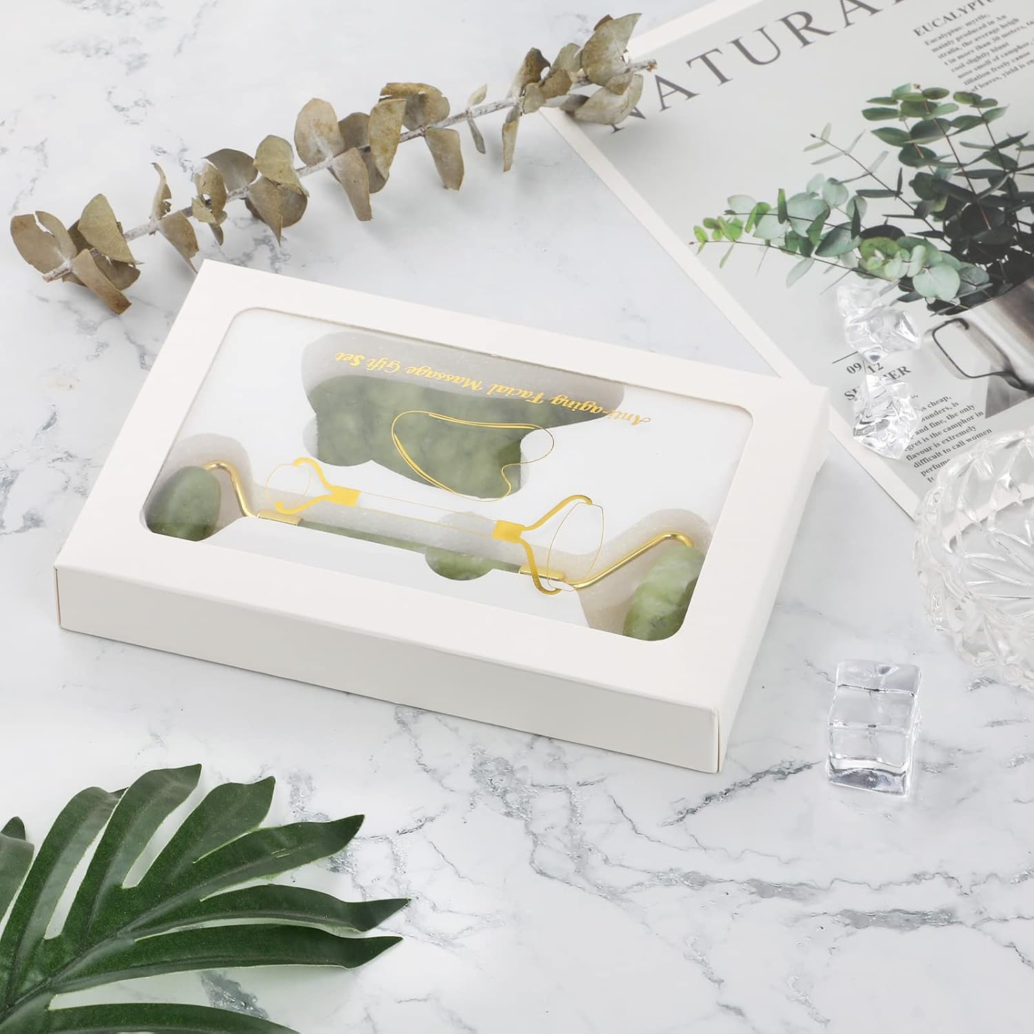 Geeric Jade Roller and Gua Sha Scraping Massage Tool Anti-Aging Quartz Natural Facial Jade Stone Set - Face Eye Neck Beauty Roller for Slimming&Firming - Rejuvenate Skin & Remove Wrinkles Green image number 4