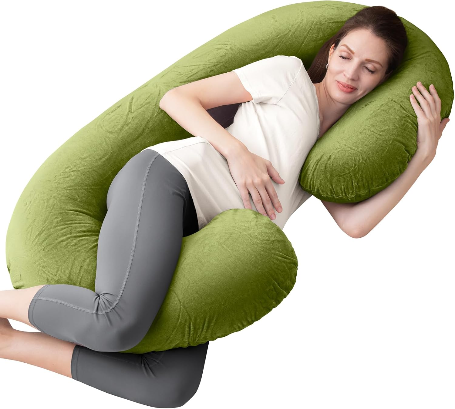 Pregnancy Pillow, C Shaped Full Body Pillow for Maternity Support, Pregnant Women Sleeping Pillow with Velvet Cover (Dark Grey)