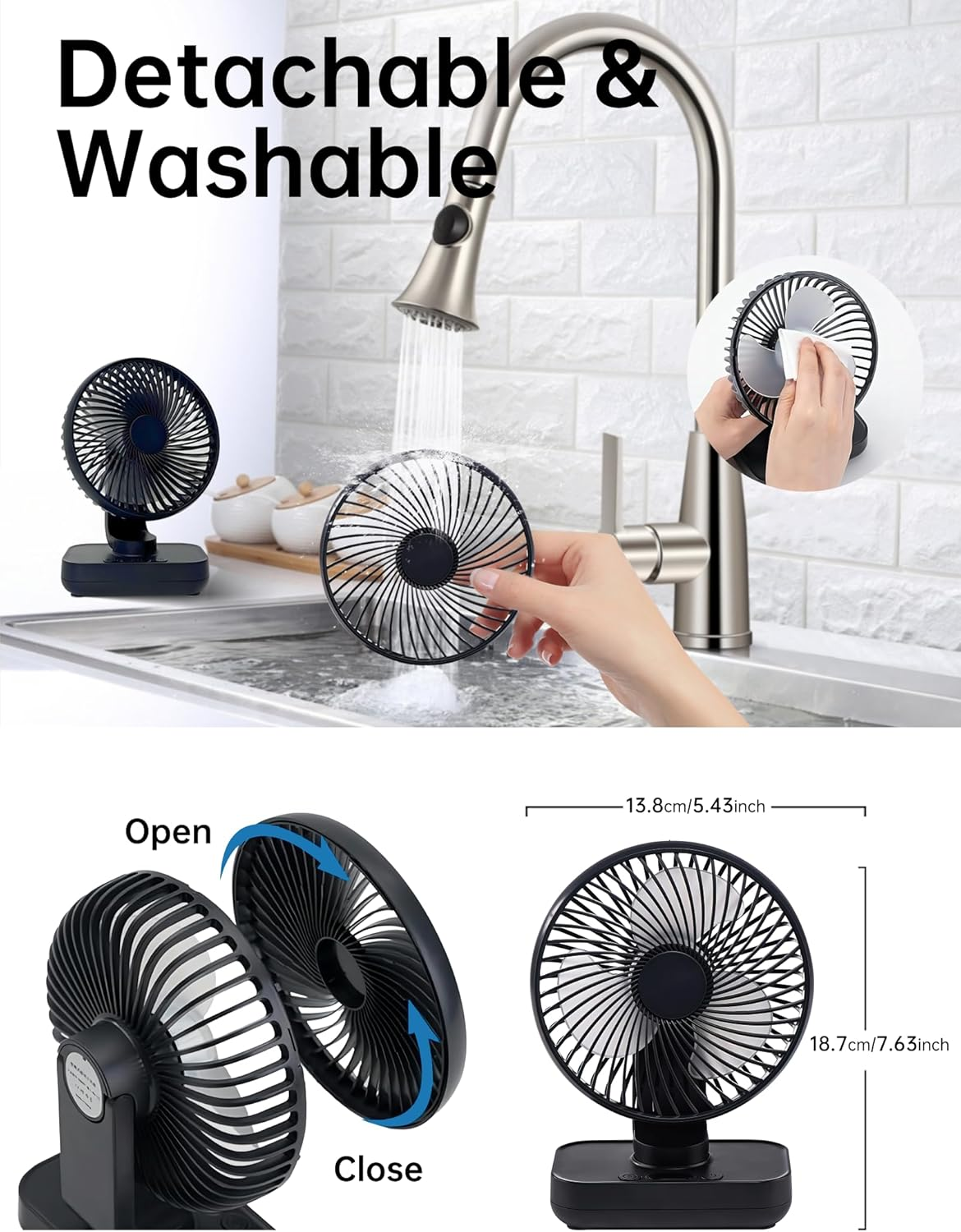 Mini Oscillating Fan Ultra Quiet 4000 Mah Battery Small Table Fan (4-13 H), 4 Speeds LED Digital Display Portable Fan for Library, Home Office, Compact Design image number 3