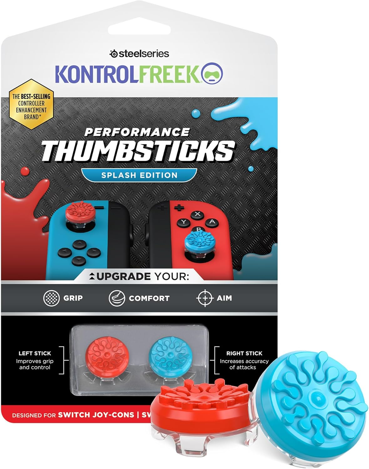 Kontrolfreek Freak Splash Red_Blue Kit Joy for Nintendo Switch Joy Controller Performance Thumb Stick Aim Accuracy 2X Mid Rise Recessed 1801-JOY image number 4