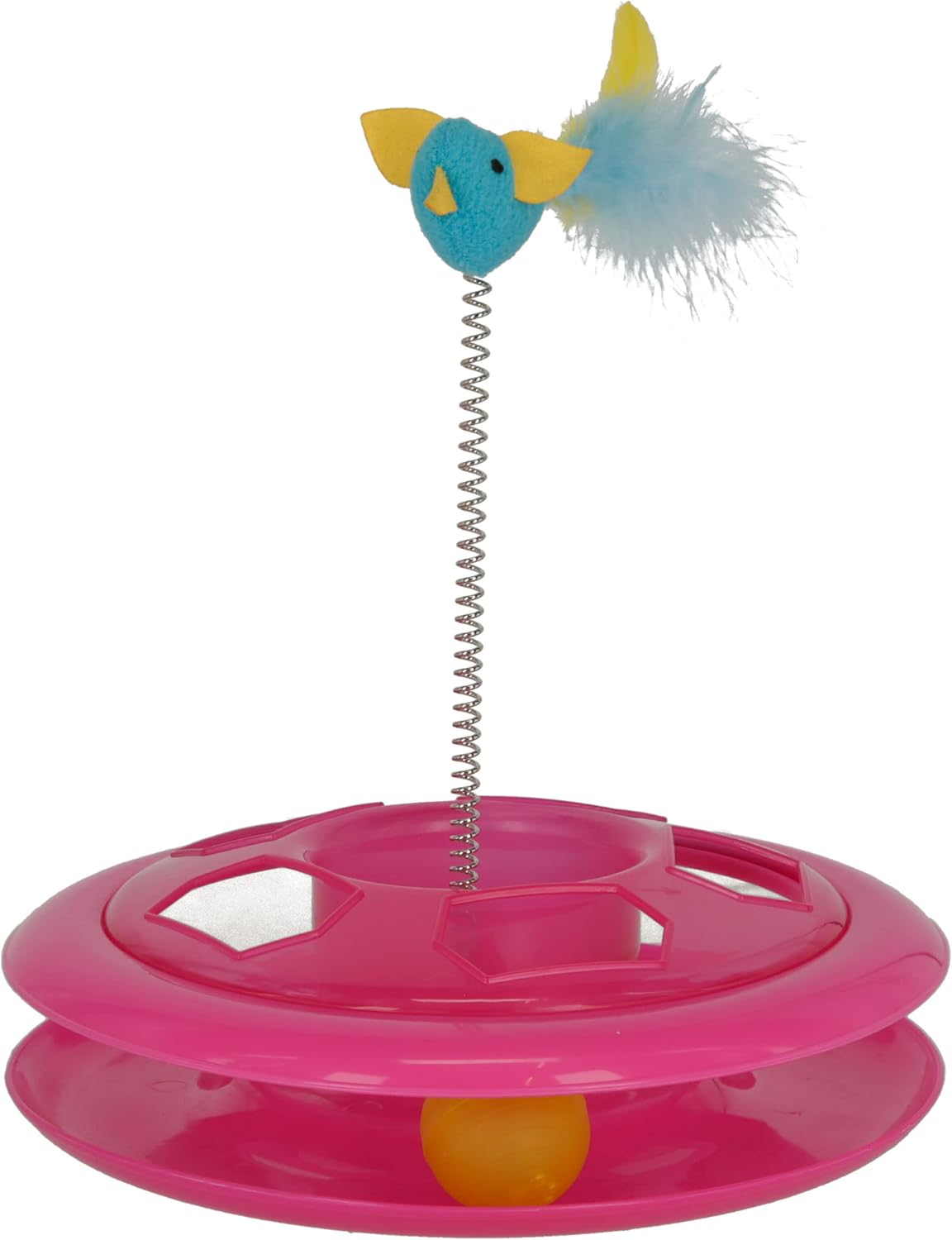 Kerbl 80997 Speedy Wheel Cat Toy, Marble Run Bird with Feathers, 26 Cm