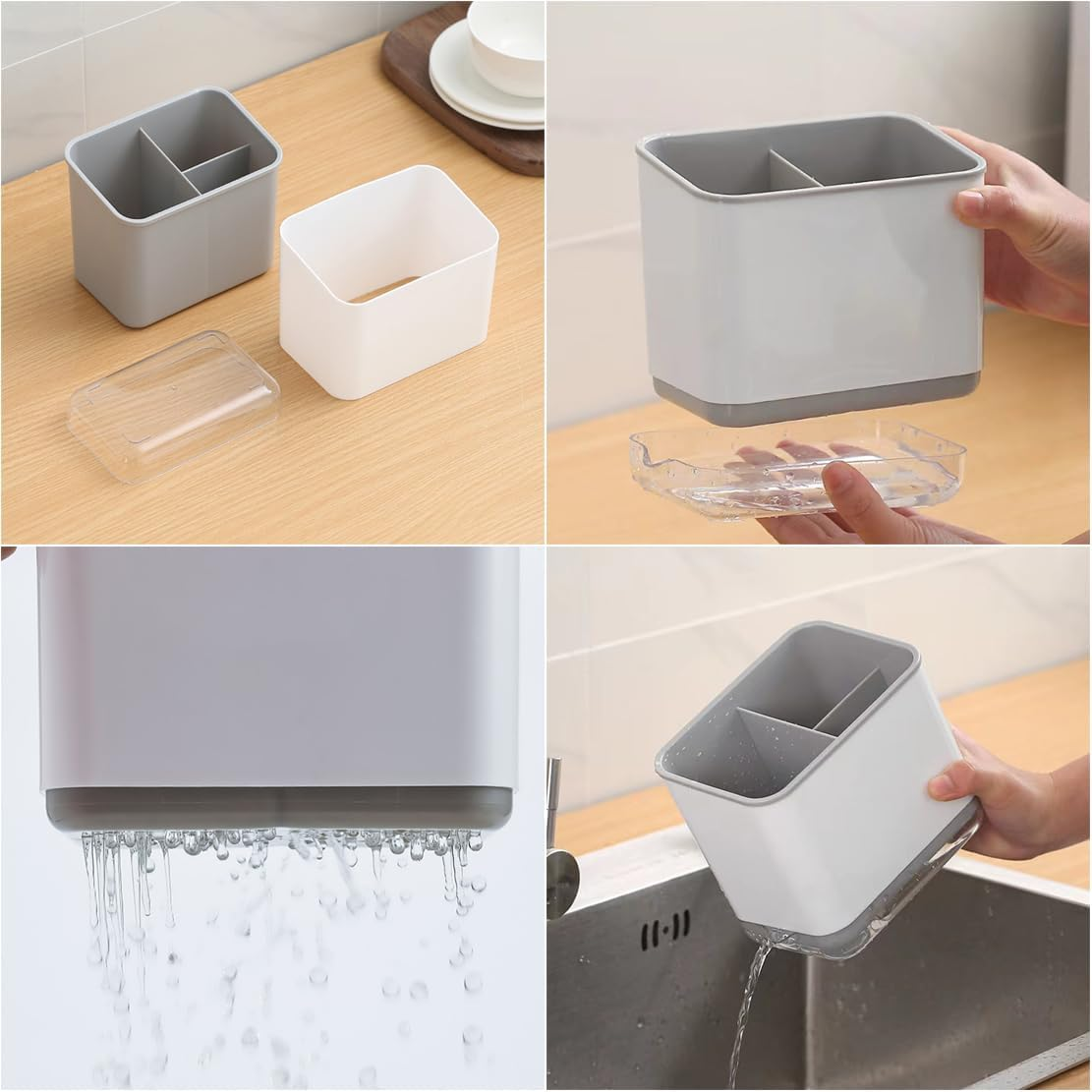 Utensil Holder, Cutlery Drainer Sink Caddy Silverware Organizer Basket Dish Drying Rack, Kitchen Storage Accessories for Chopsticks, Knives, Forks and Spoons (Grey) image number 5
